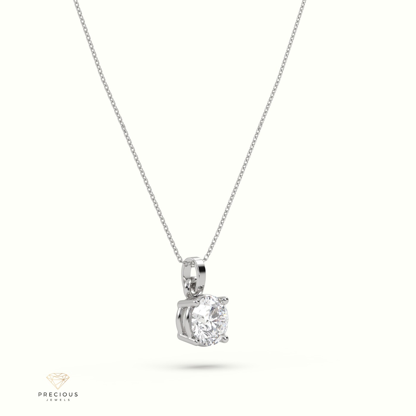 18k white gold  diamond solitair pendant 1.50 carat 4 round shaped prongs Photos & images