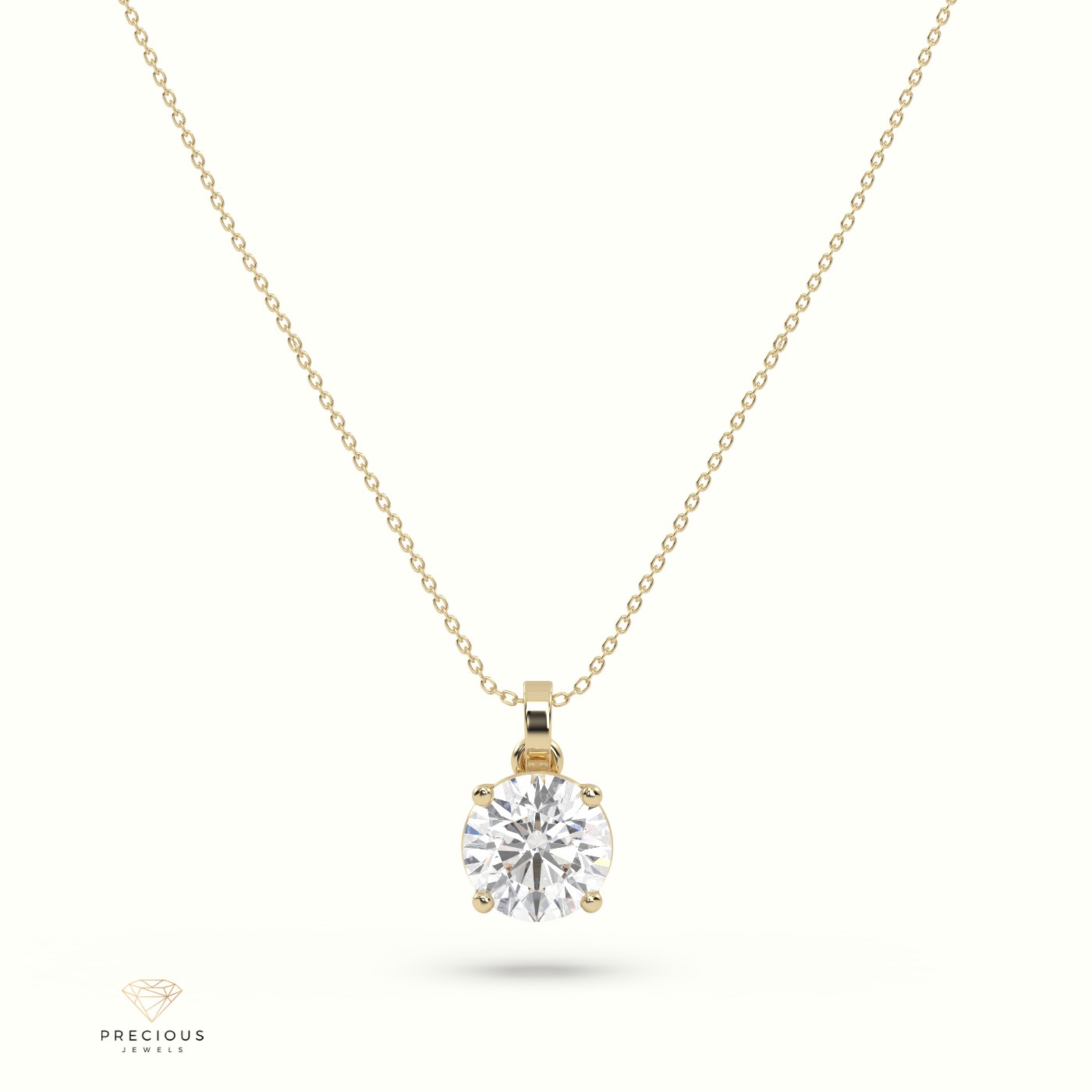 18k yellow gold diamond solitair pendant 0.80 carat 4 round shaped prongs