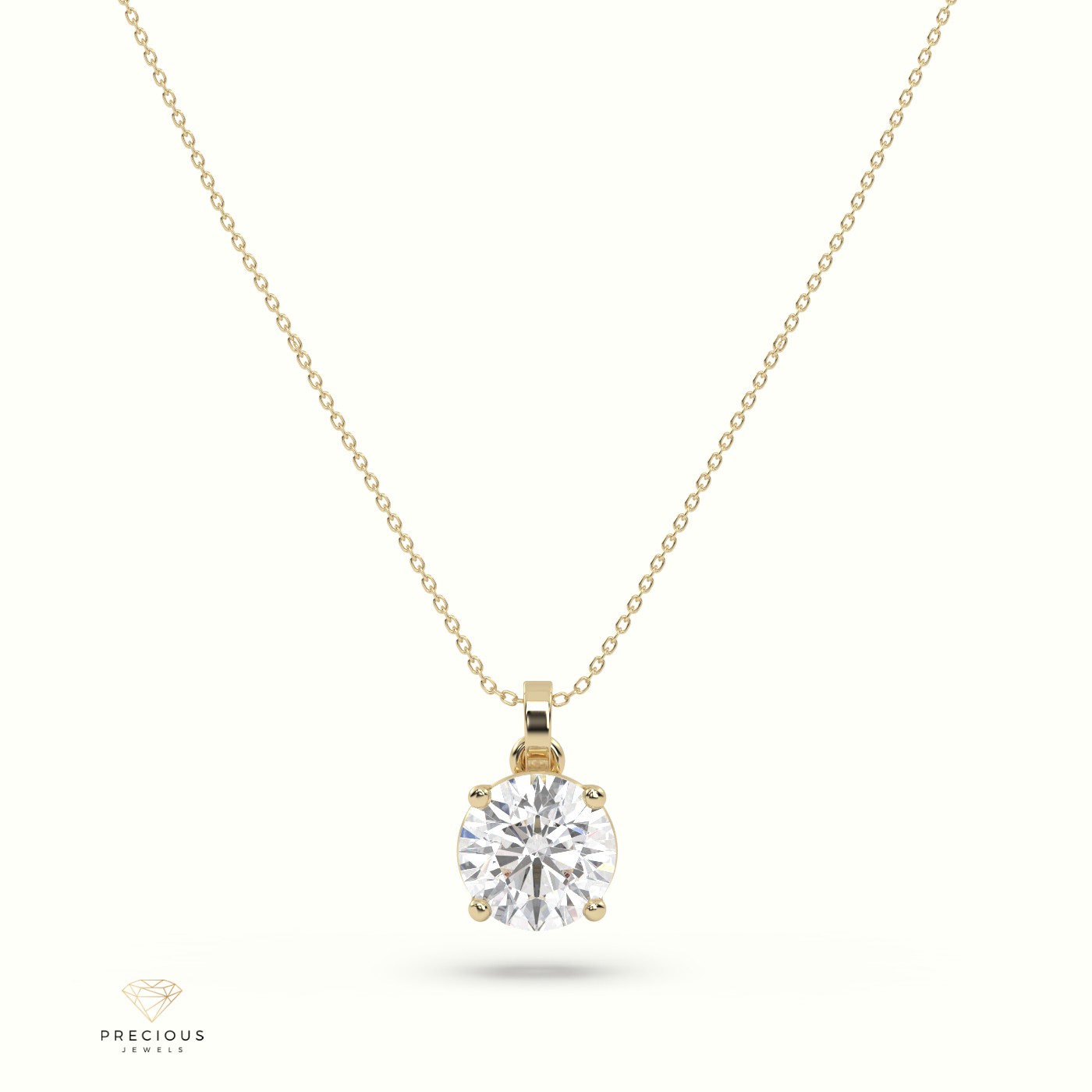 18k yellow gold diamond solitair pendant 0.90 carat 4 round shaped prongs