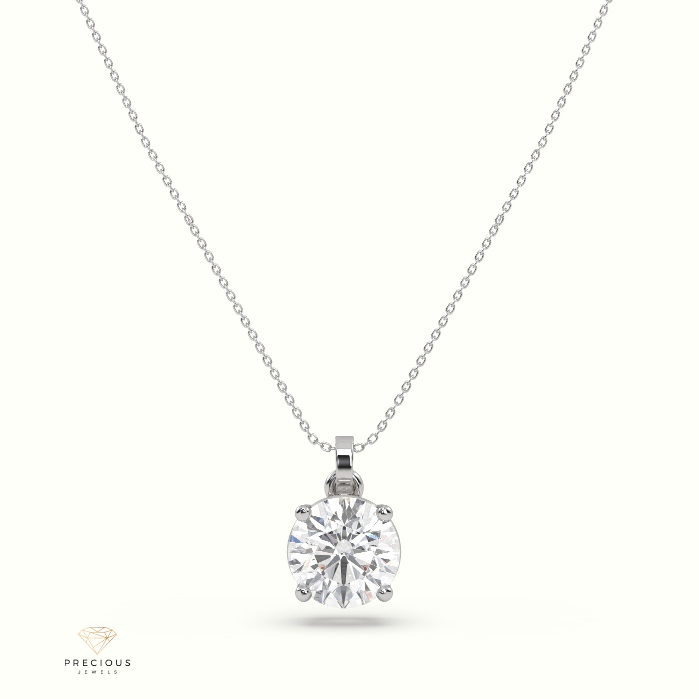18k white gold diamond solitair pendant 1.25 carat 4 round shaped prongs