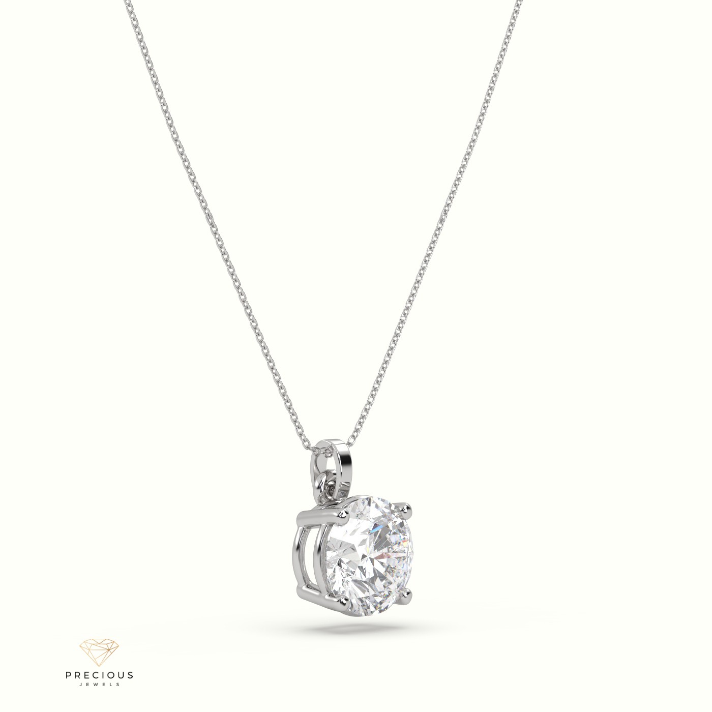 18k white gold diamond solitair pendant 1.50 carat 4 round shaped prongs Photos & images