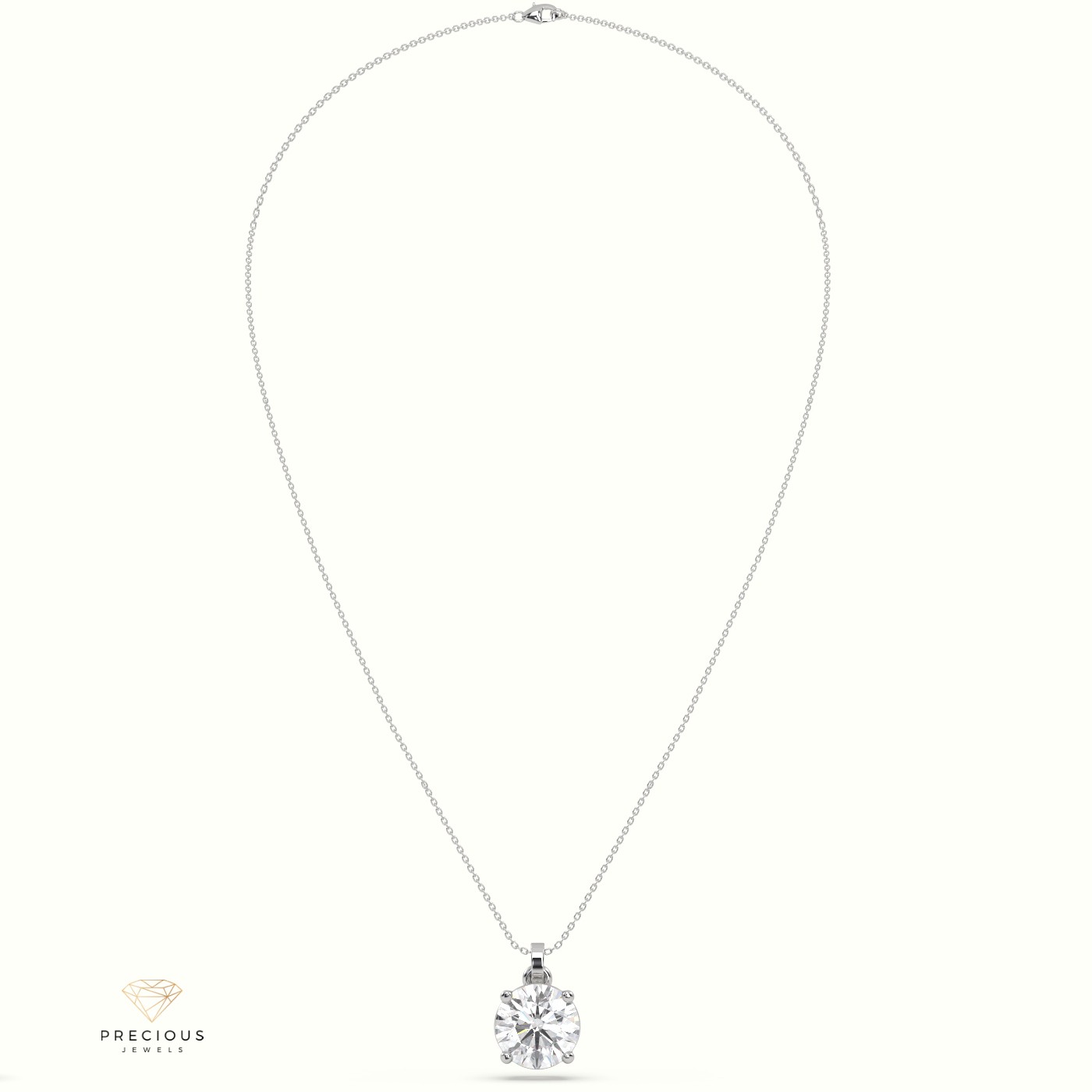 18k white gold diamond solitair pendant 1.50 carat 4 round shaped prongs Photos & images