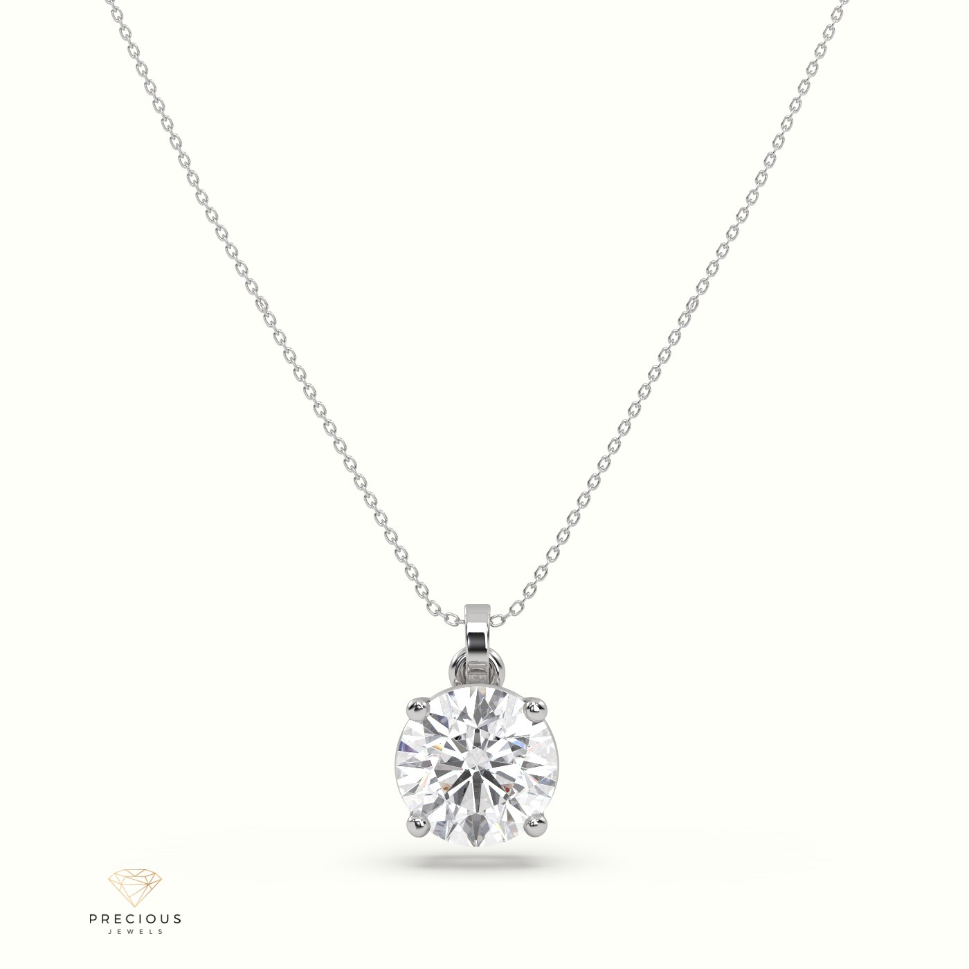 18k white gold diamond solitair pendant 1.50 carat 4 round shaped prongs