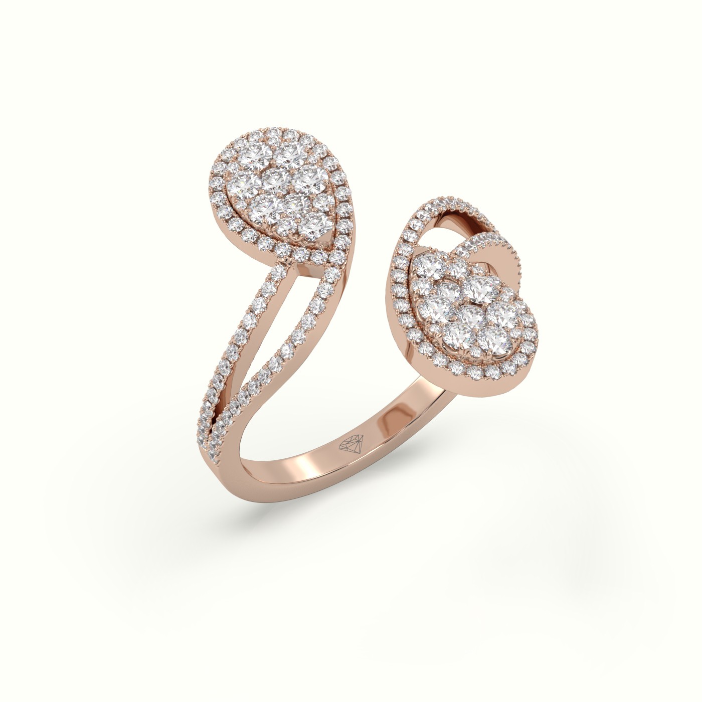 18k rose gold toi & moi pear shaped illusion setting round brilliant diamonds Photos & images