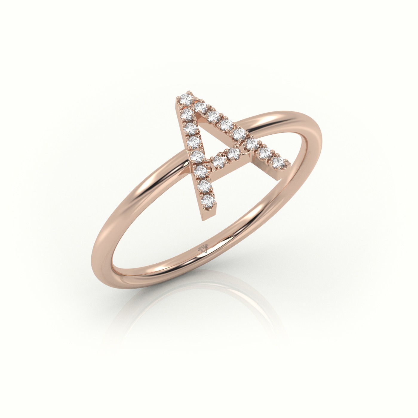 18k rose gold  round cut diamonds “a” initials monogram alphabet ring Photos & images