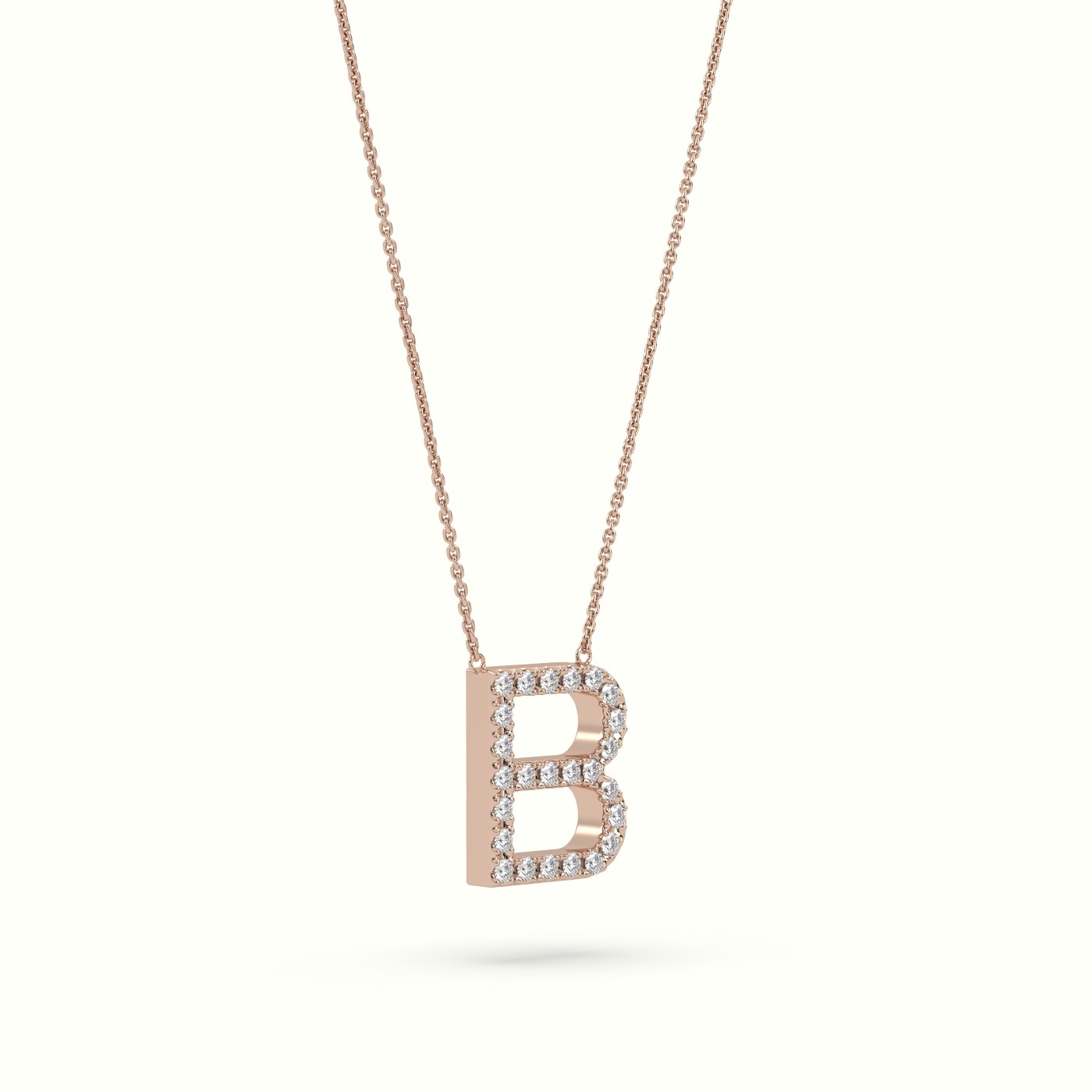 18k rose gold  round cut diamonds “b” initials monogram alphabet pendant Photos & images