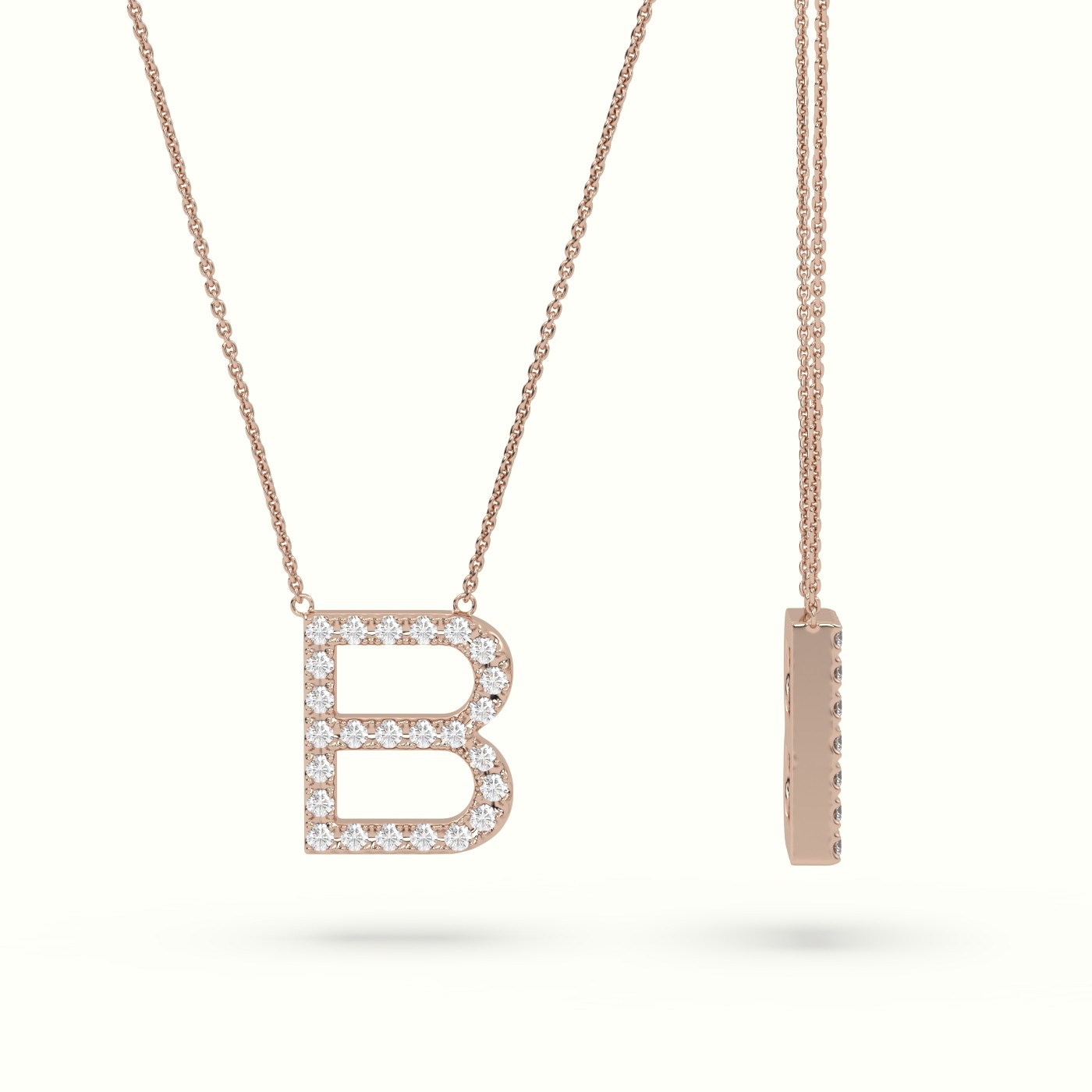 18k rose gold  round cut diamonds “b” initials monogram alphabet pendant Photos & images