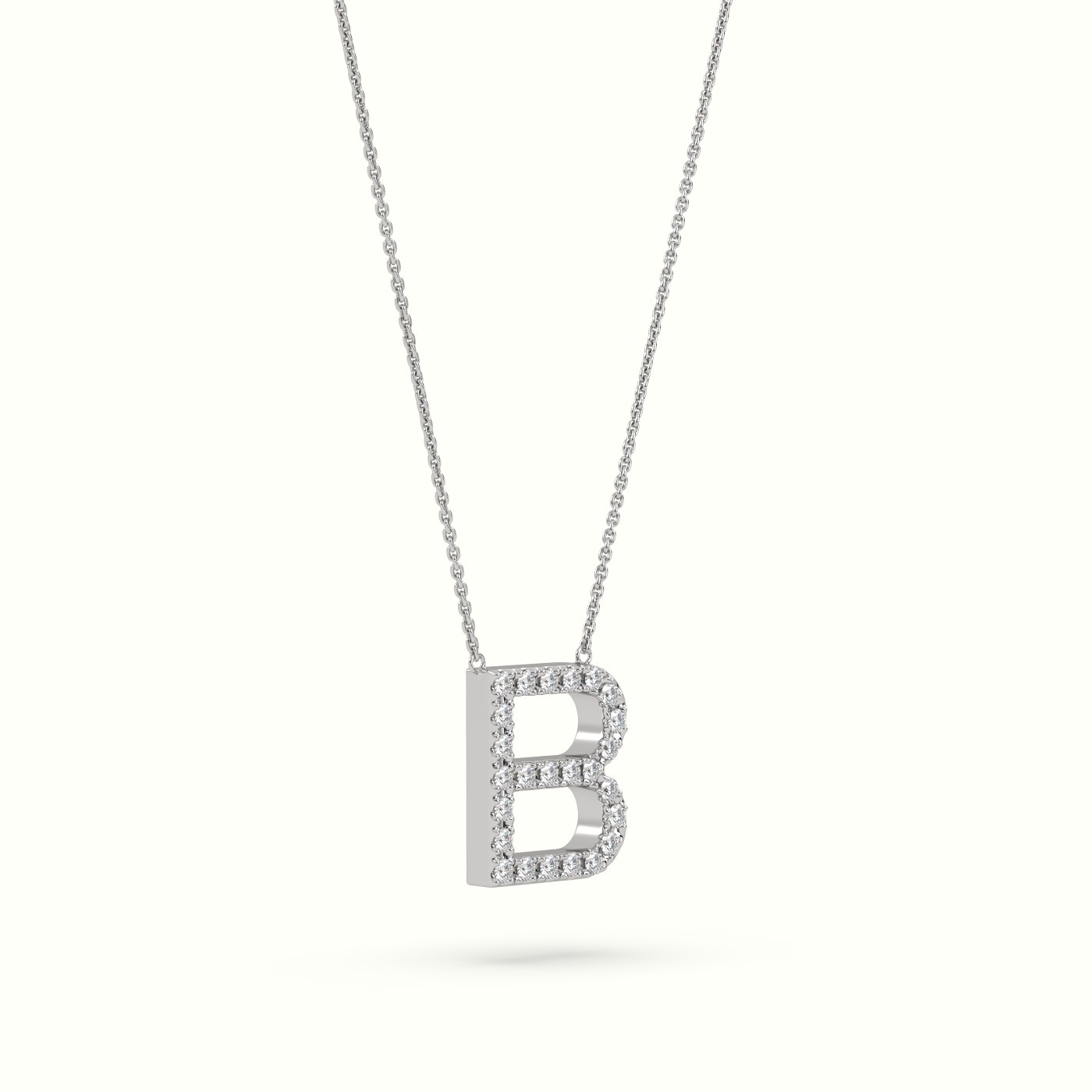 18k white gold  round cut diamonds “b” initials monogram alphabet pendant Photos & images