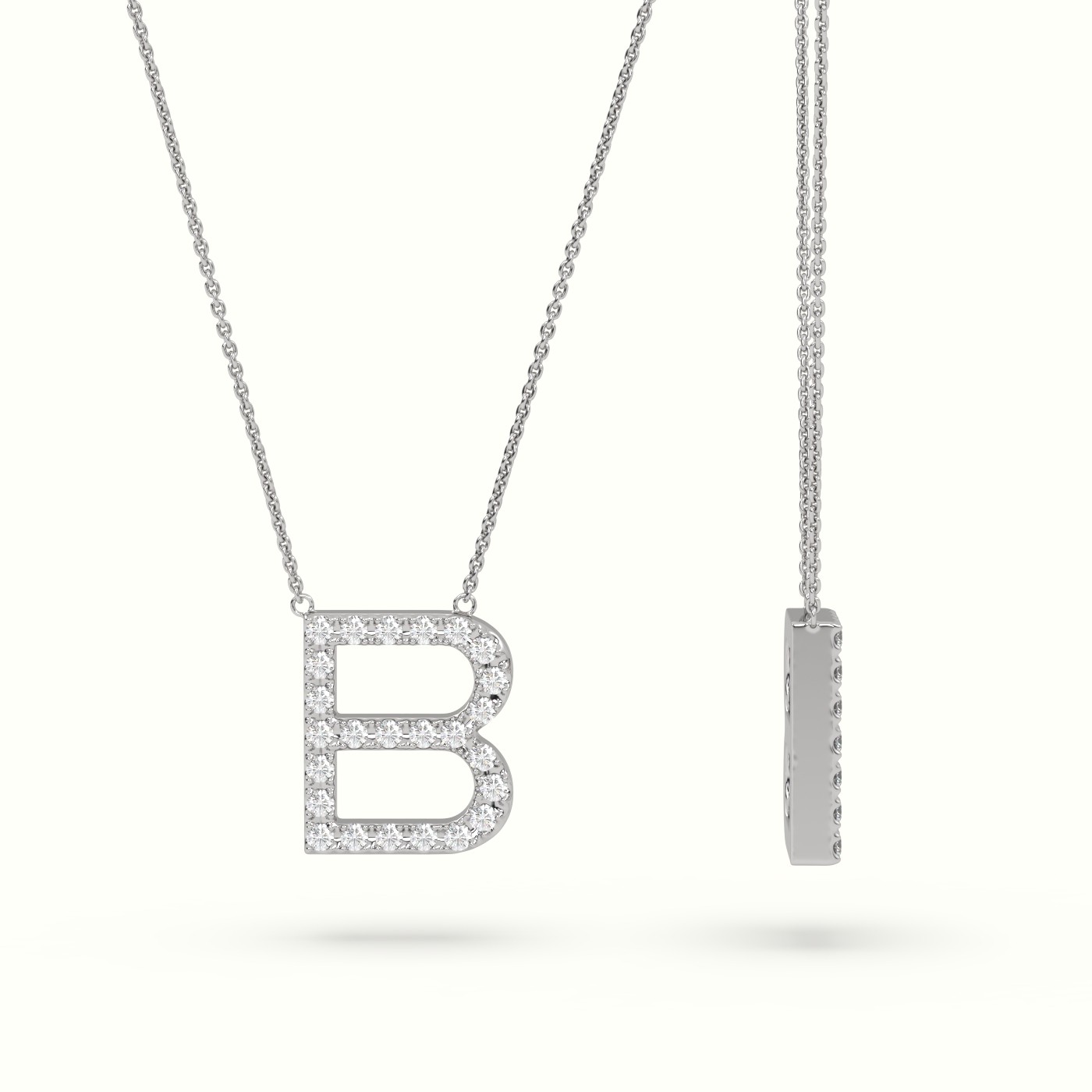 18k white gold  round cut diamonds “b” initials monogram alphabet pendant Photos & images