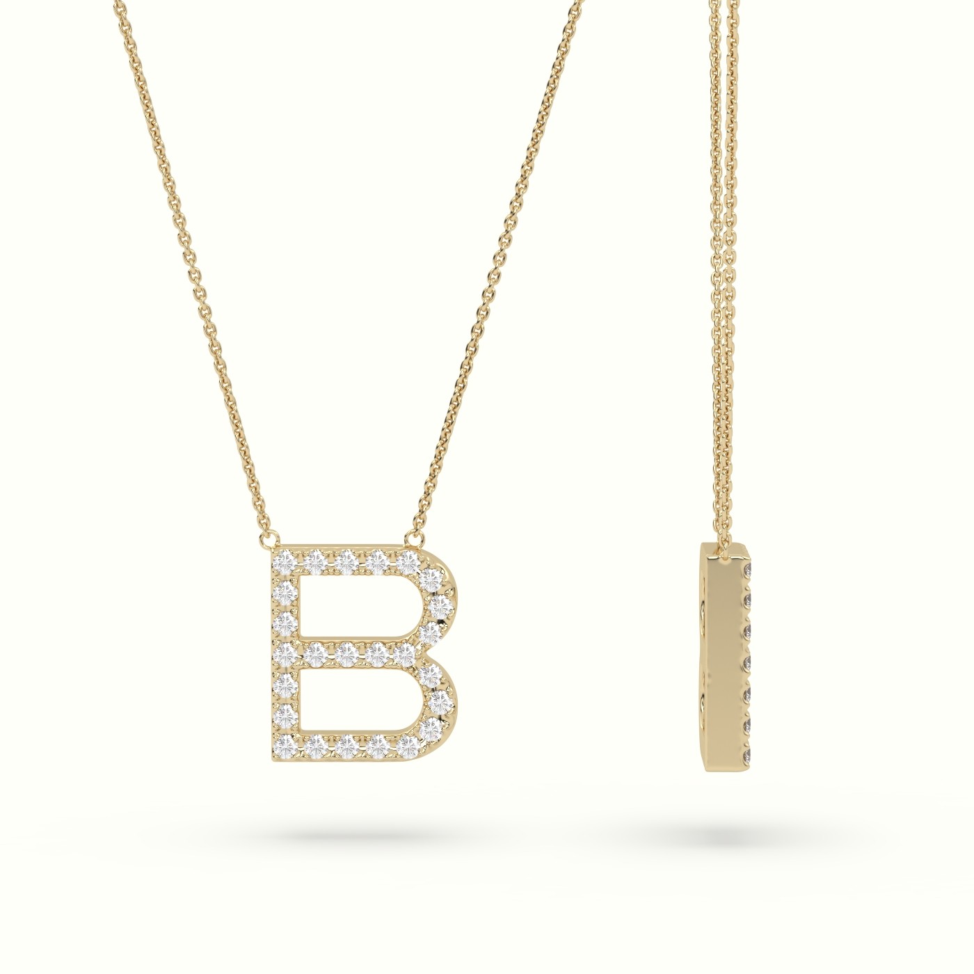 18k yellow gold  round cut diamonds “b” initials monogram alphabet pendant Photos & images