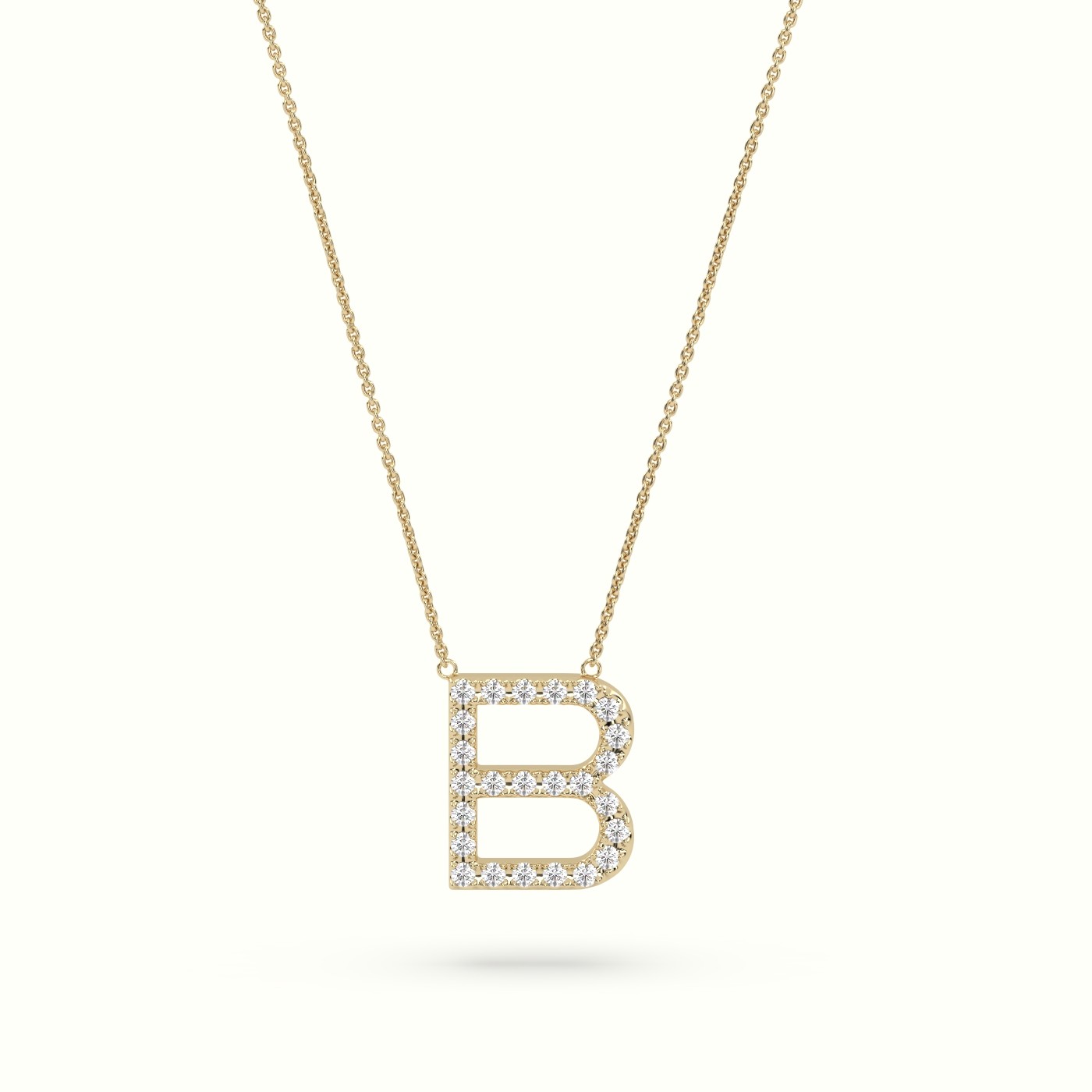 18k yellow gold  round cut diamonds “b” initials monogram alphabet pendant