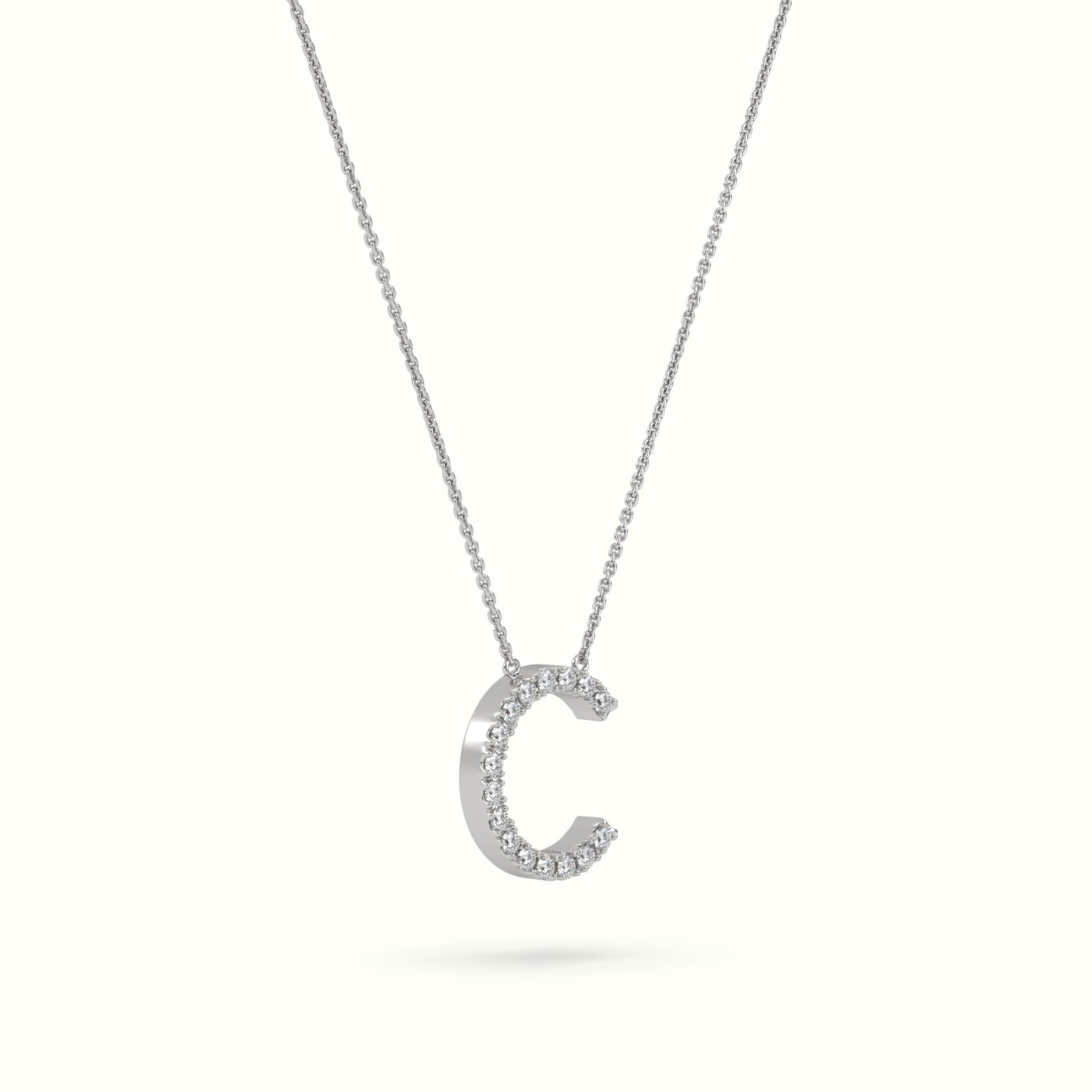 18k white gold  round cut diamonds “c” initials monogram alphabet pendant Photos & images