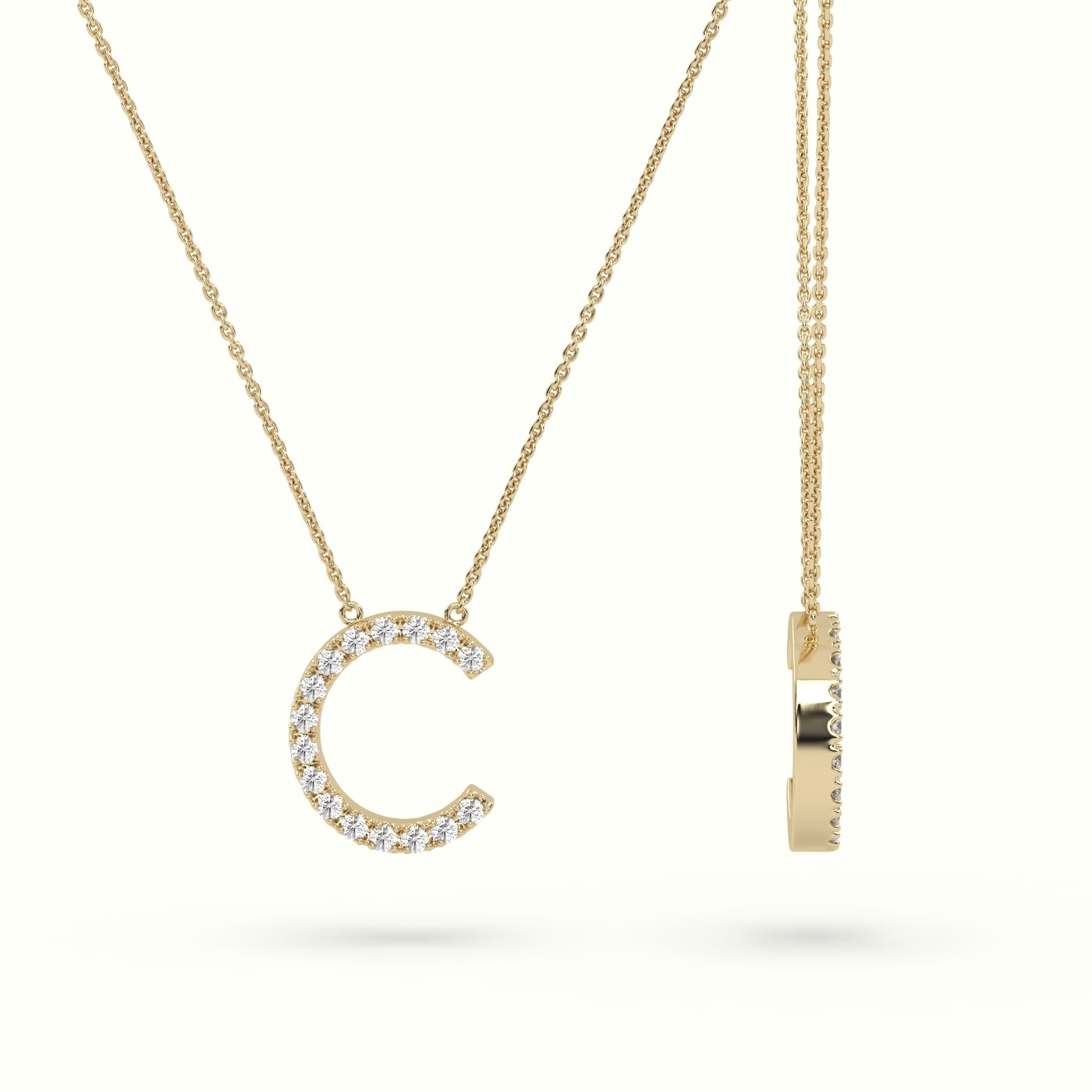 18k yellow gold  round cut diamonds “c” initials monogram alphabet pendant Photos & images