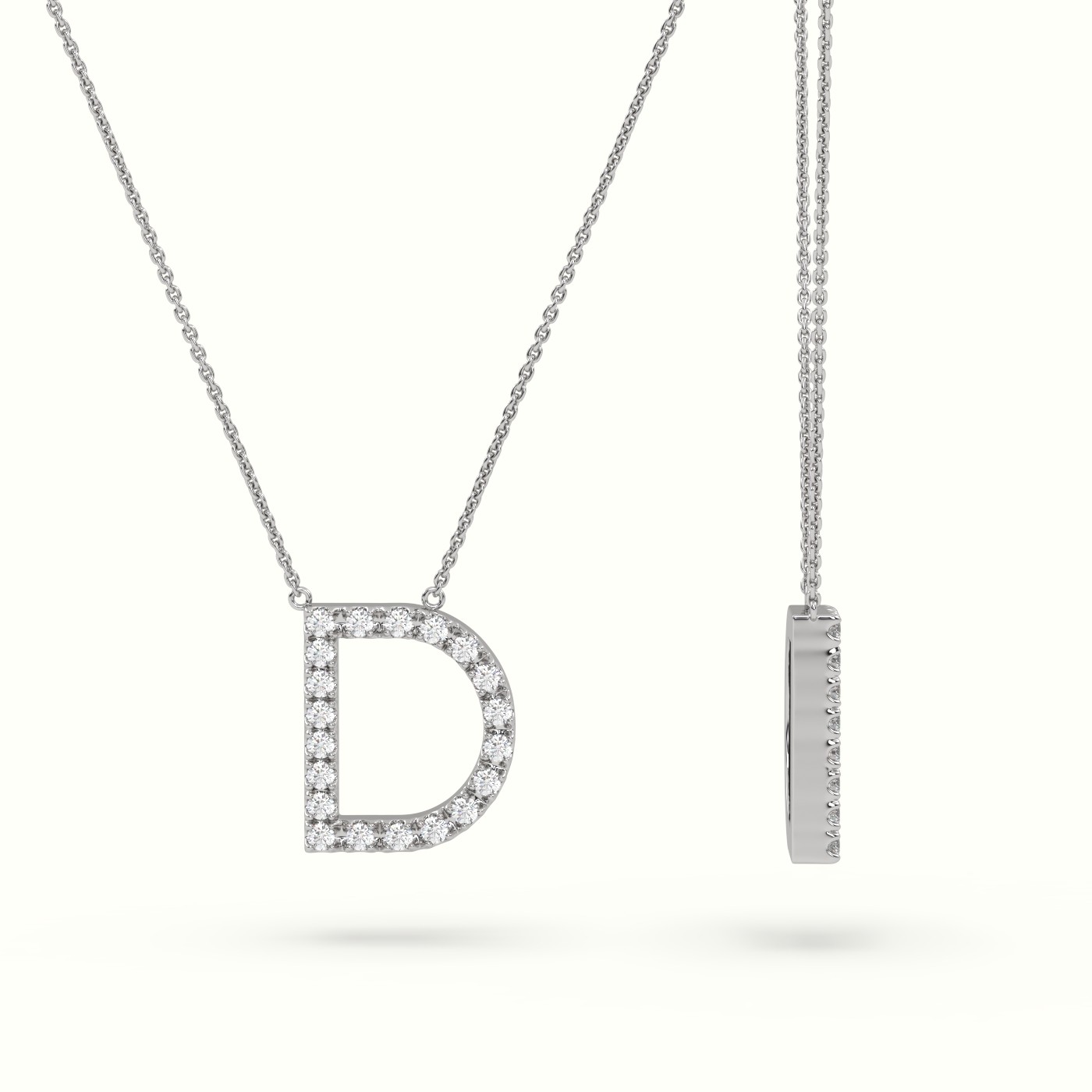 18k white gold  round cut diamonds “d” initials monogram alphabet pendant Photos & images