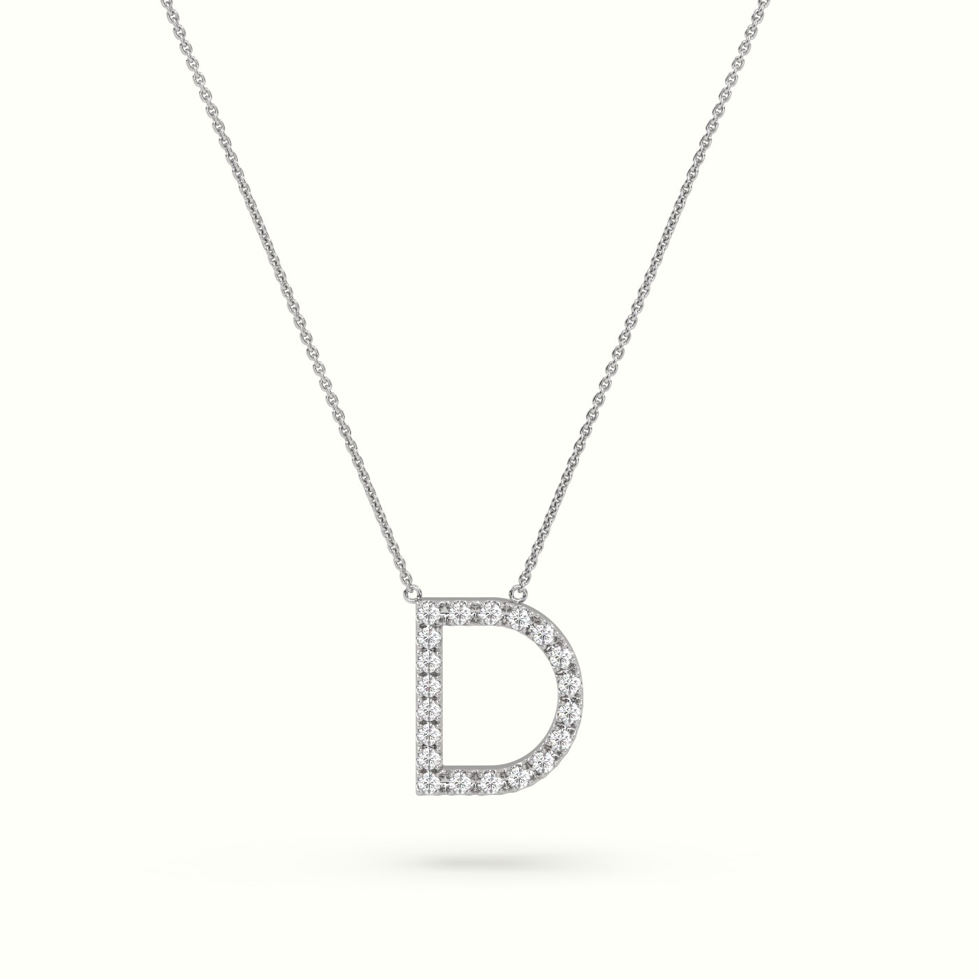 18k white gold  round cut diamonds “d” initials monogram alphabet pendant