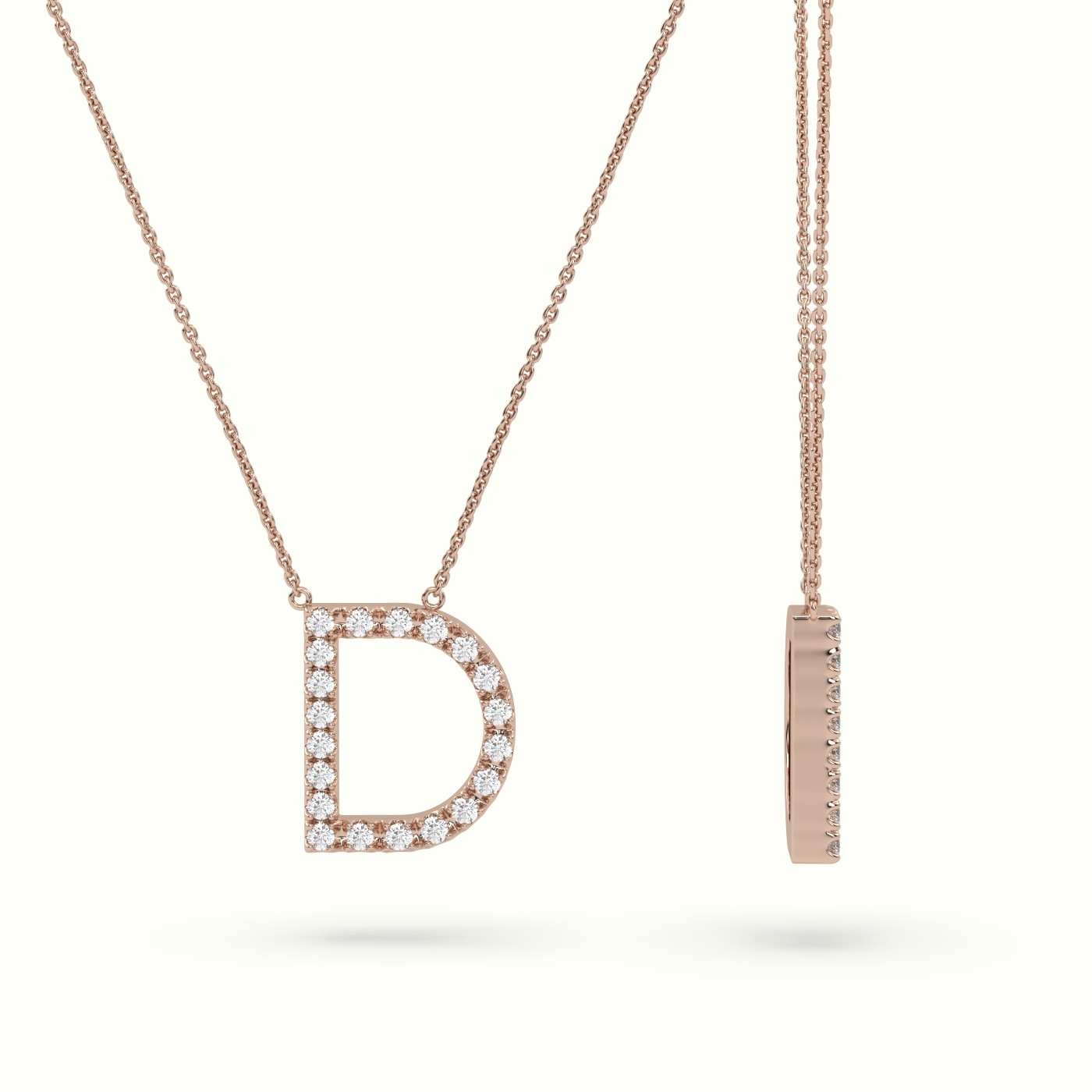 18k rose gold  round cut diamonds “d” initials monogram alphabet pendant Photos & images