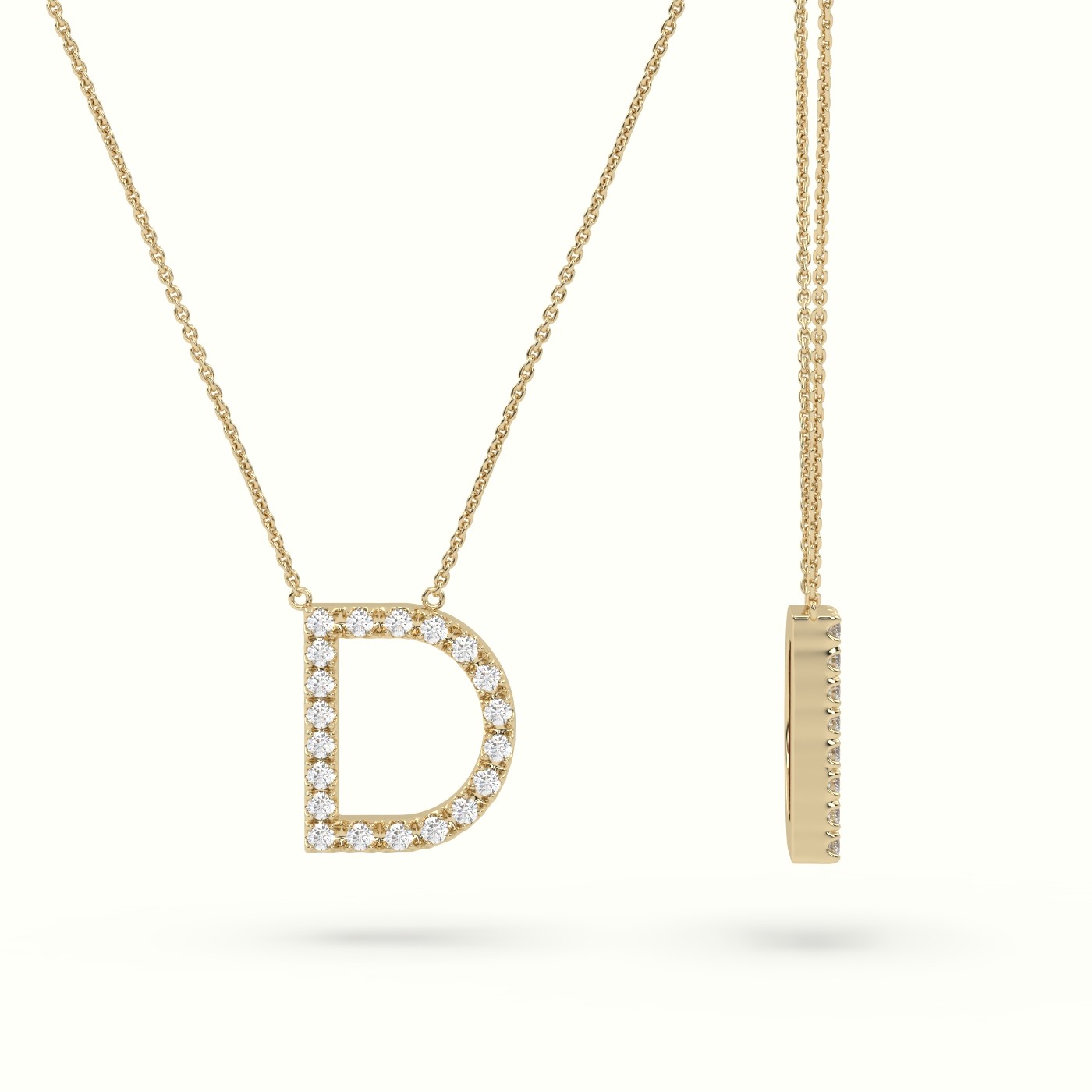 18k yellow gold  round cut diamonds “d” initials monogram alphabet pendant Photos & images