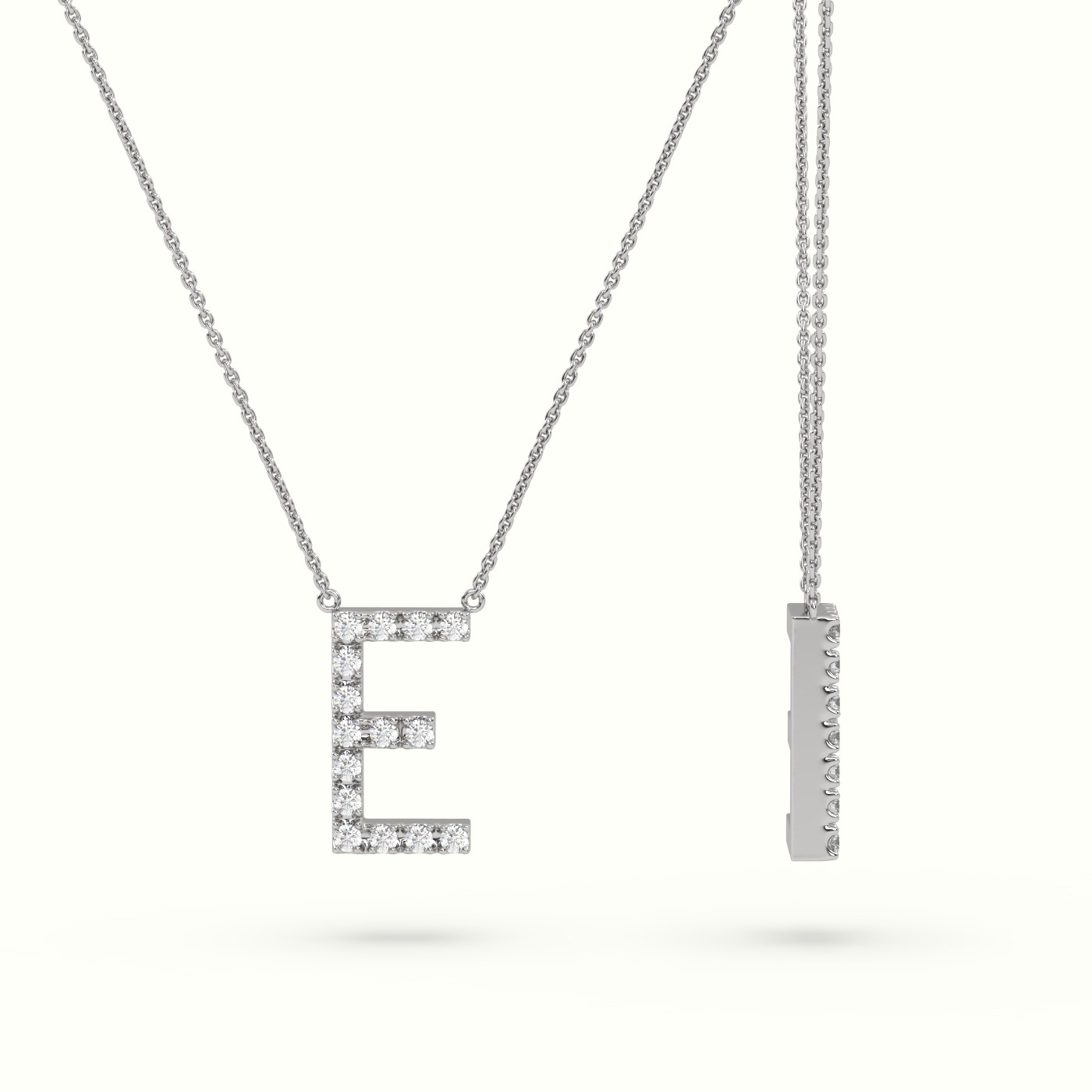 18k white gold  round cut diamonds “e” initials monogram alphabet pendant Photos & images