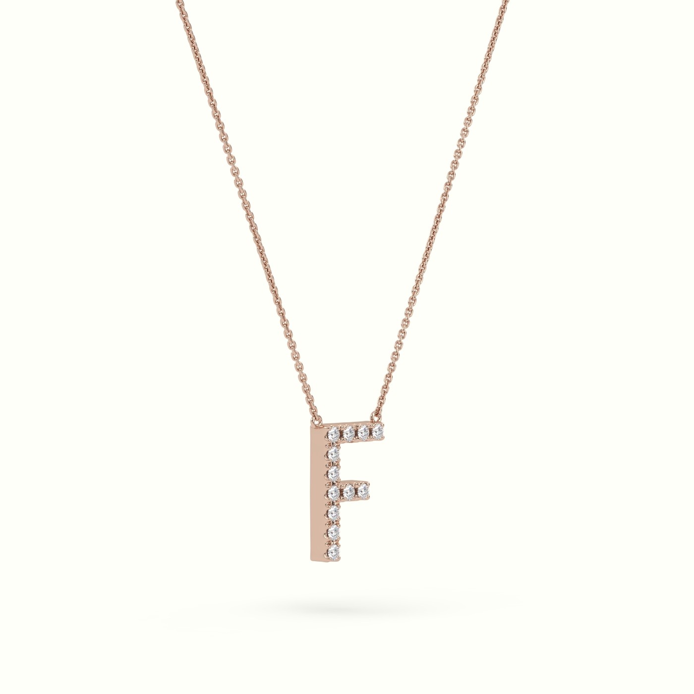18k rose gold  round cut diamonds “f” initials monogram alphabet pendant Photos & images