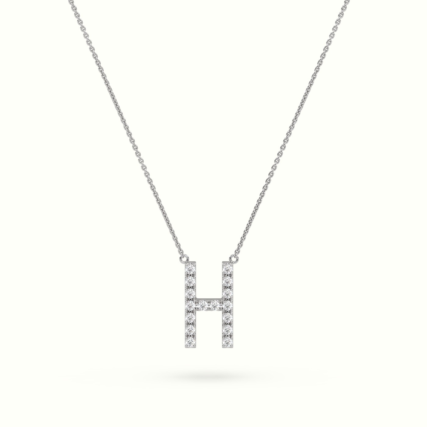 18k white gold  round cut diamonds “h” initials monogram alphabet pendant
