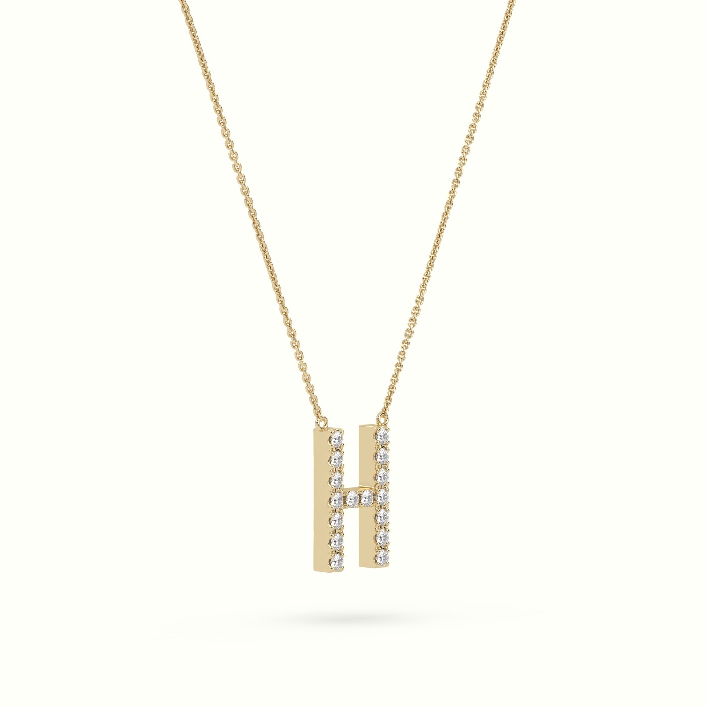 18k yellow gold  round cut diamonds “h” initials monogram alphabet pendant Photos & images