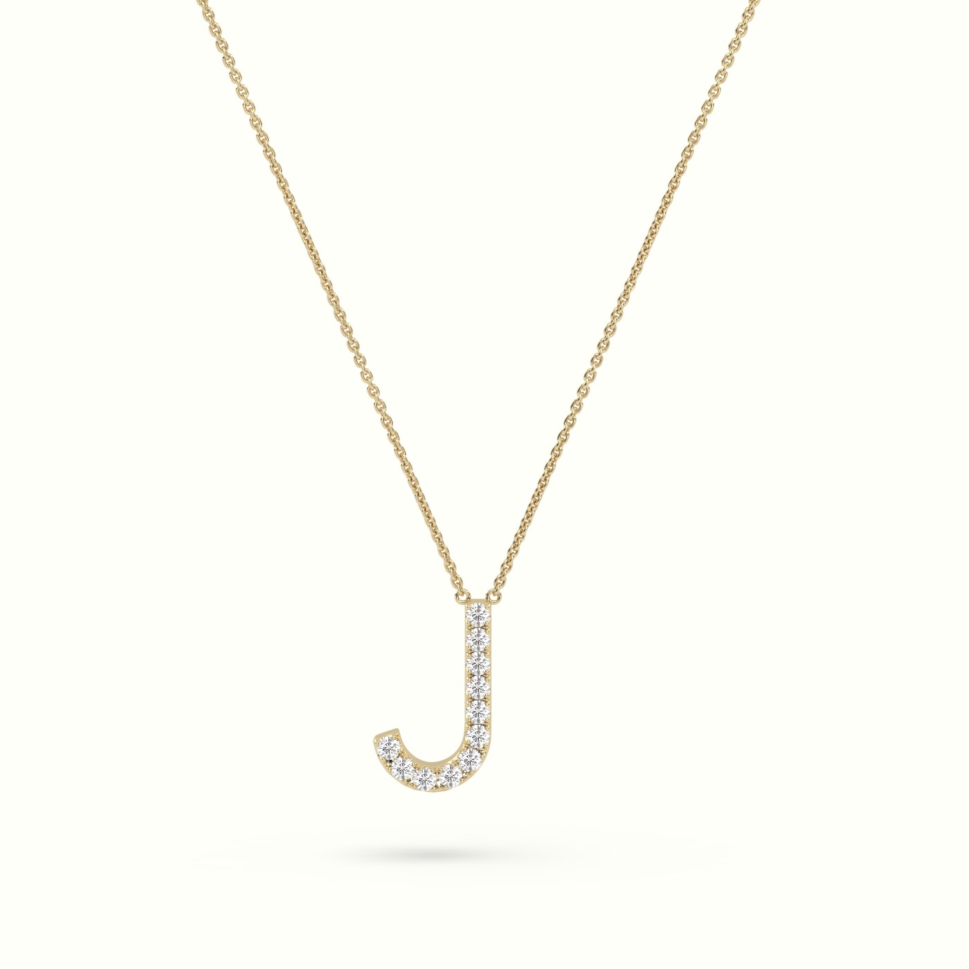 18k yellow gold  round cut diamonds “j” initials monogram alphabet pendant