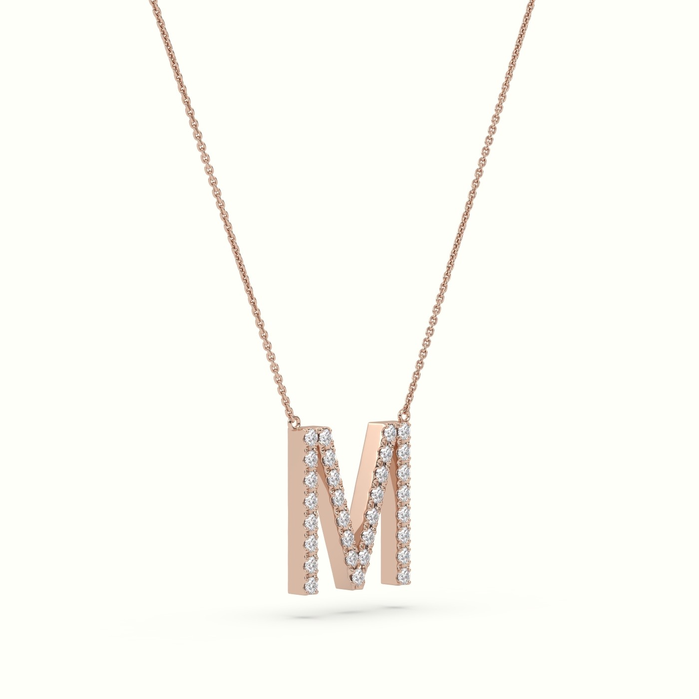 18k rose gold  round cut diamonds “m” initials monogram alphabet pendant Photos & images