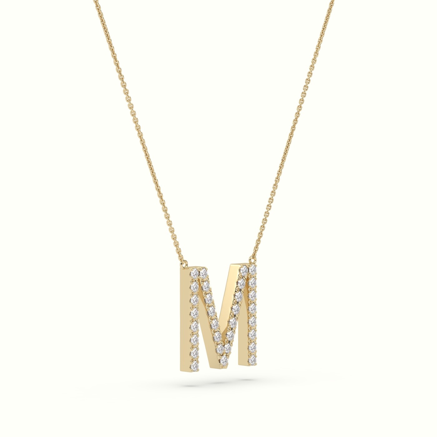 18k yellow gold  round cut diamonds “m” initials monogram alphabet pendant Photos & images