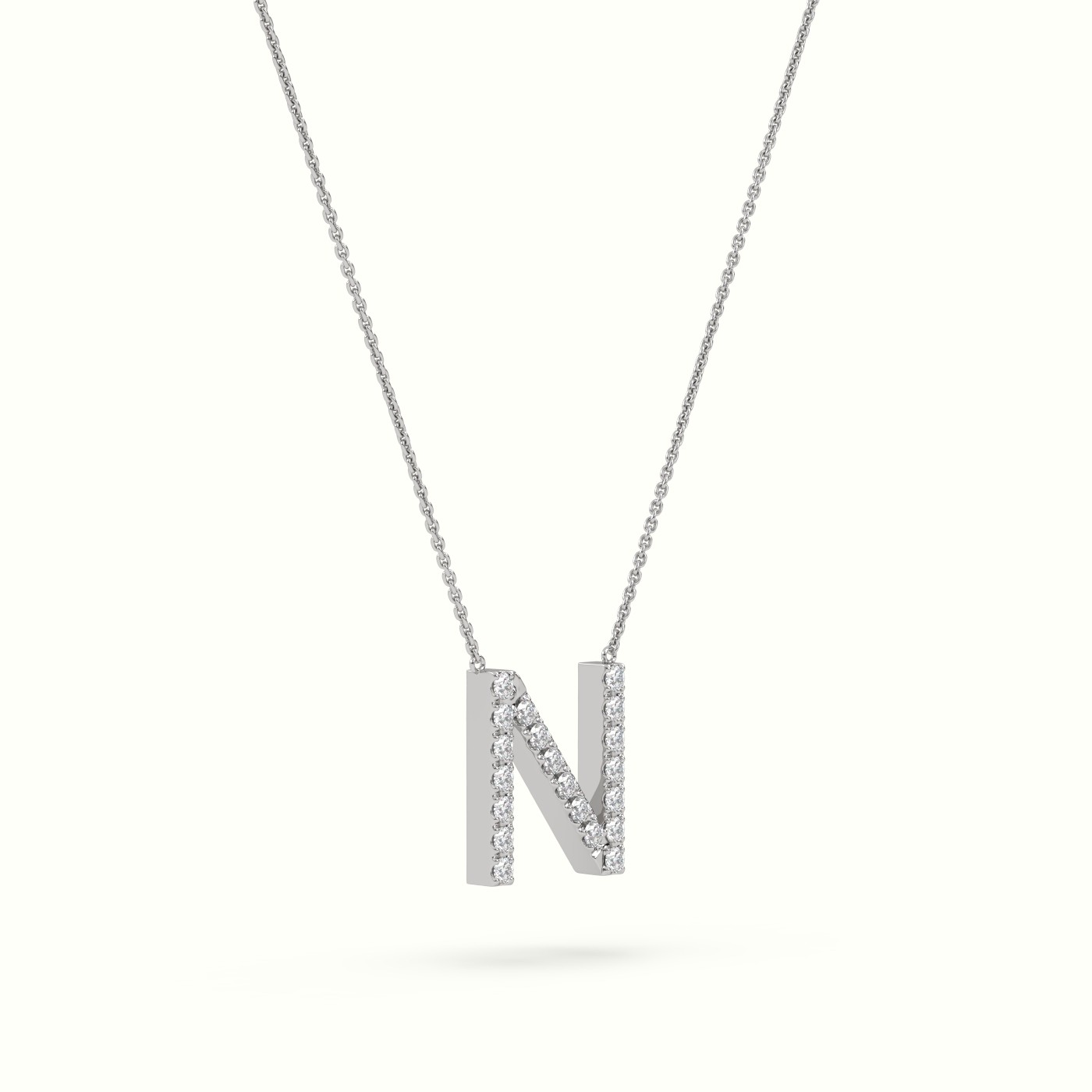 18k white gold  round cut diamonds “n” initials monogram alphabet pendant Photos & images