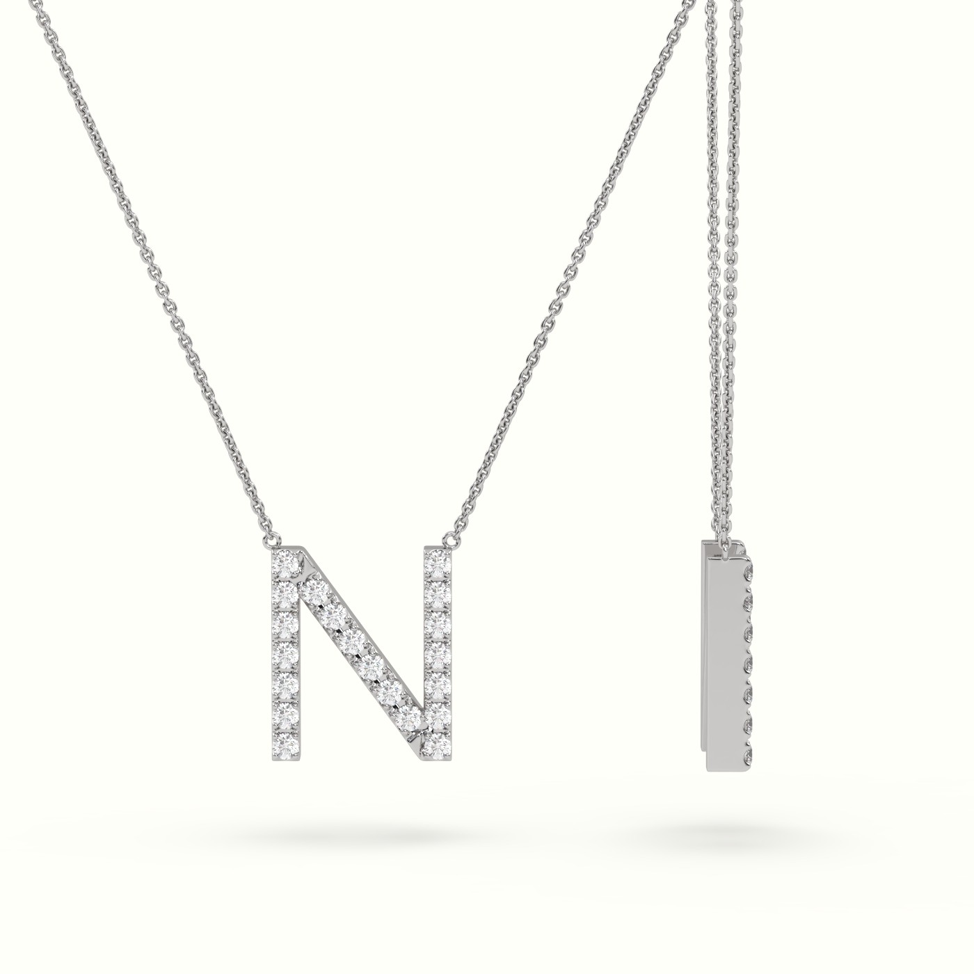 18k white gold  round cut diamonds “n” initials monogram alphabet pendant Photos & images