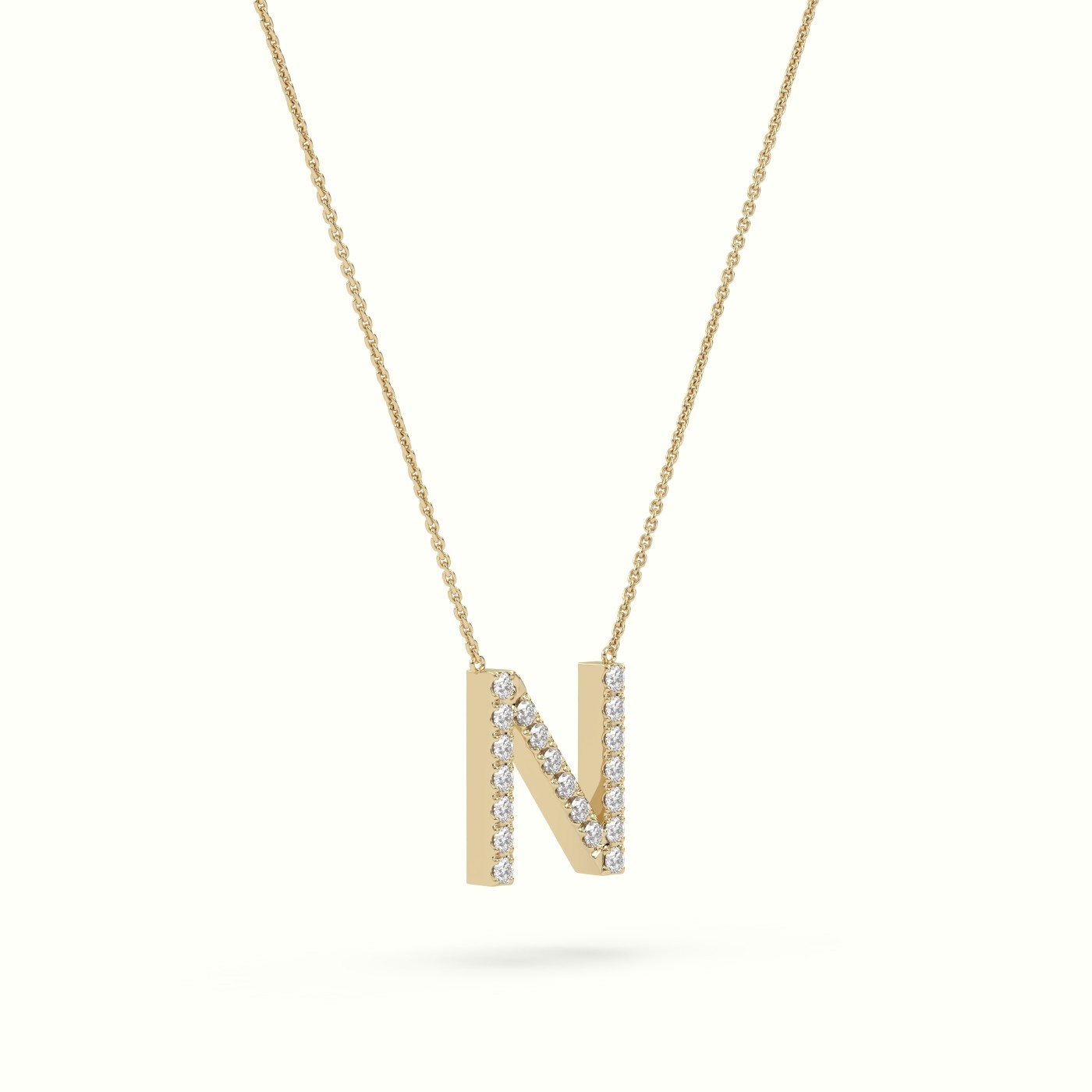 18k yellow gold  round cut diamonds “n” initials monogram alphabet pendant Photos & images