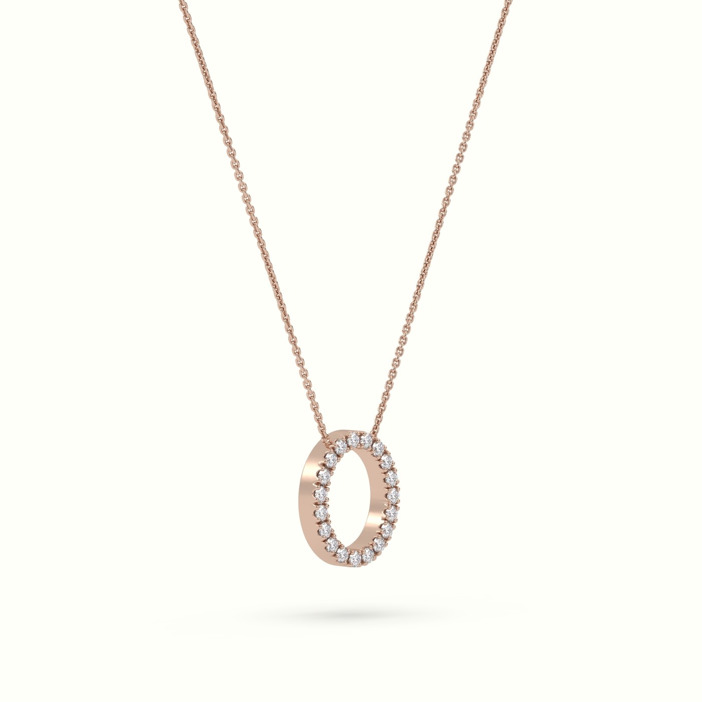 18k rose gold  round cut diamonds “o” initials monogram alphabet pendant Photos & images