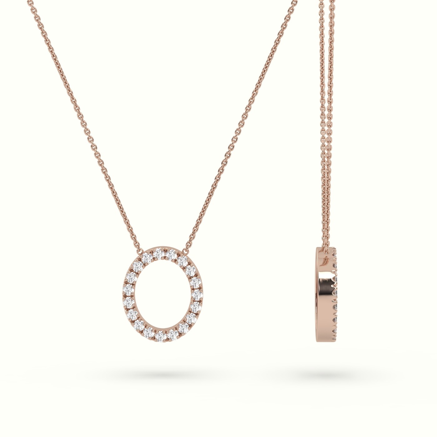18k rose gold  round cut diamonds “o” initials monogram alphabet pendant Photos & images