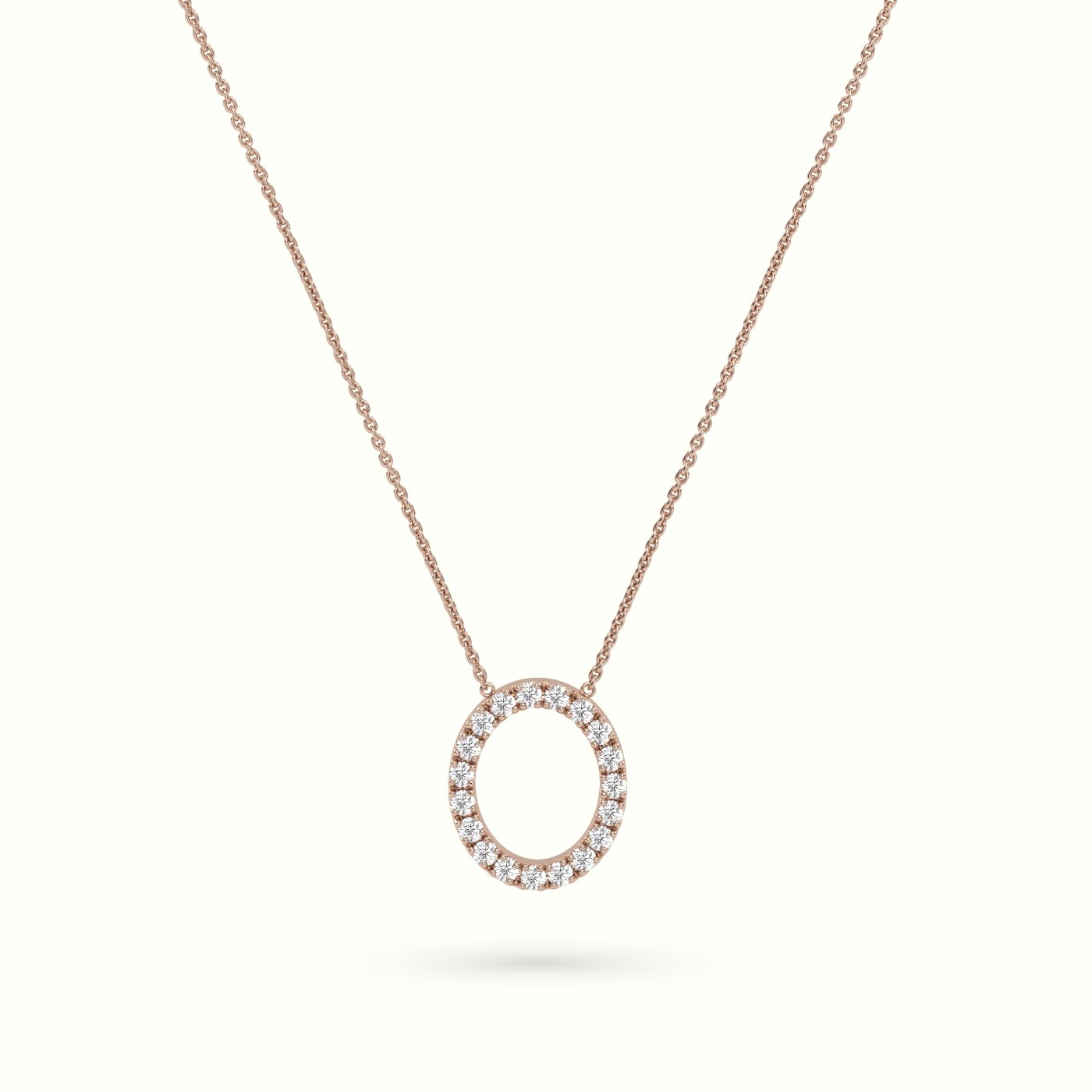18k rose gold  round cut diamonds “o” initials monogram alphabet pendant