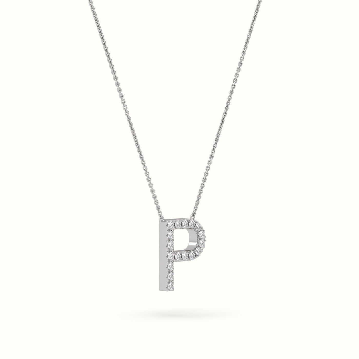 18k white gold  round cut diamonds “p” initials monogram alphabet pendant Photos & images