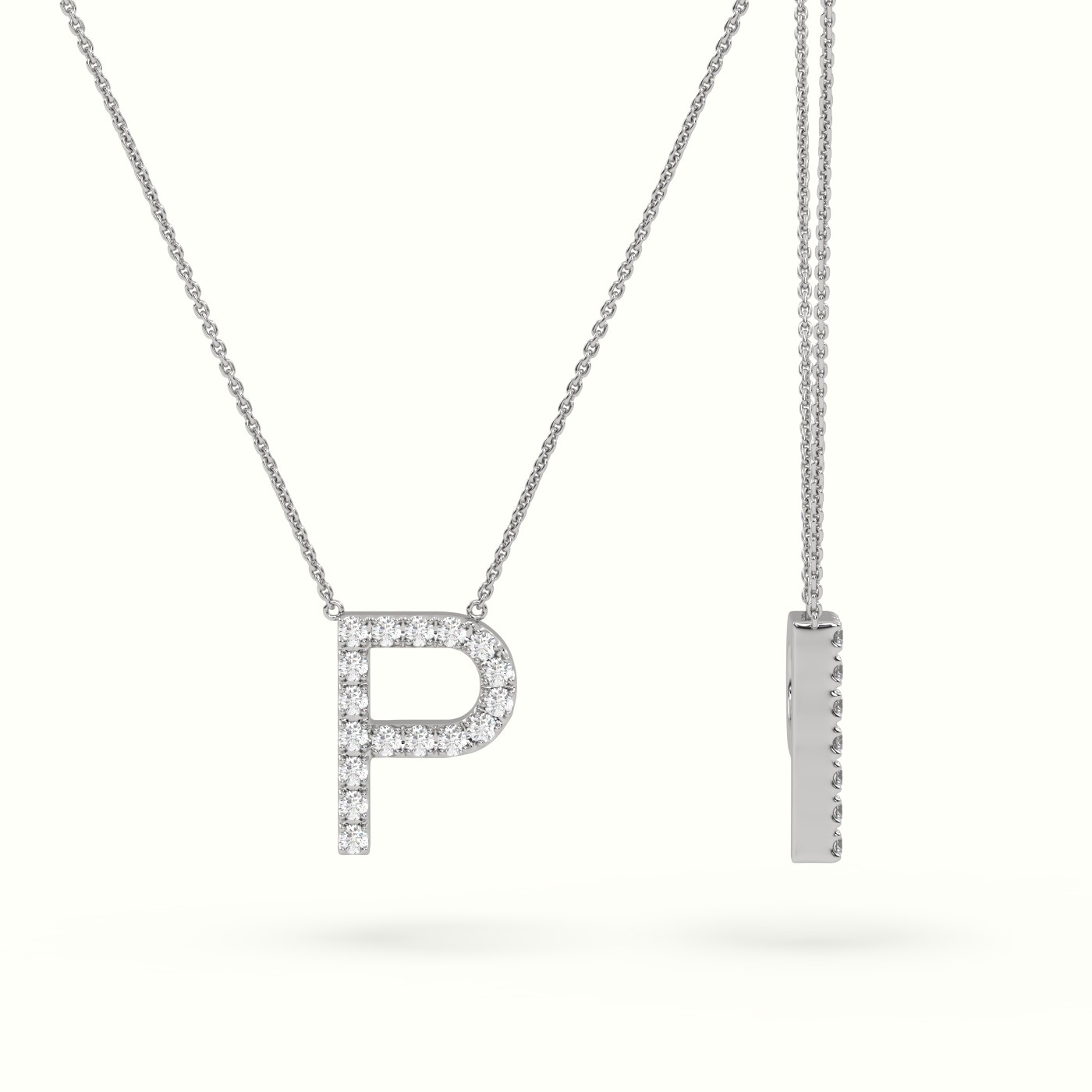 18k white gold  round cut diamonds “p” initials monogram alphabet pendant Photos & images