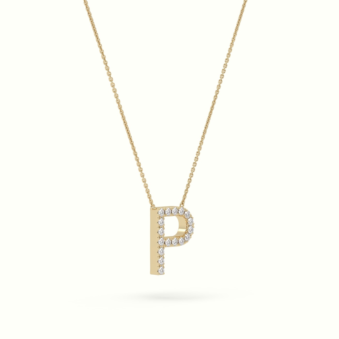 18k yellow gold  round cut diamonds “p” initials monogram alphabet pendant Photos & images