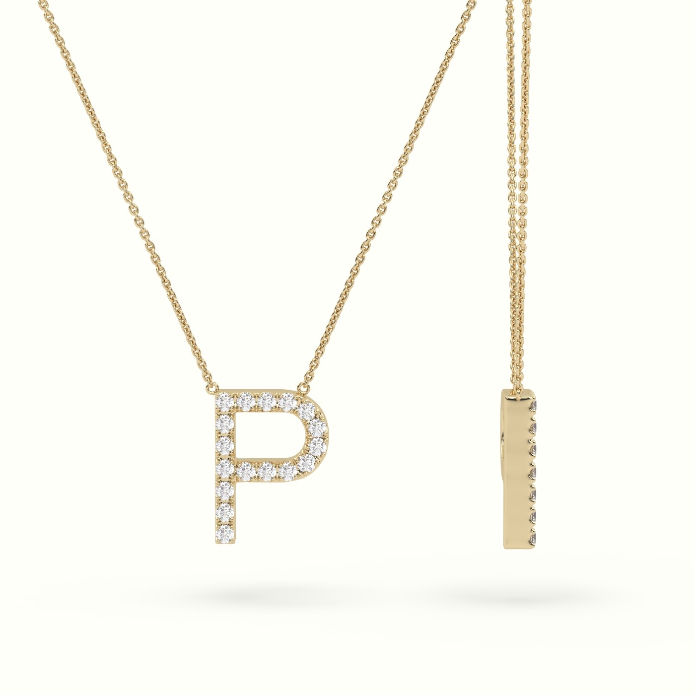 18k yellow gold  round cut diamonds “p” initials monogram alphabet pendant Photos & images