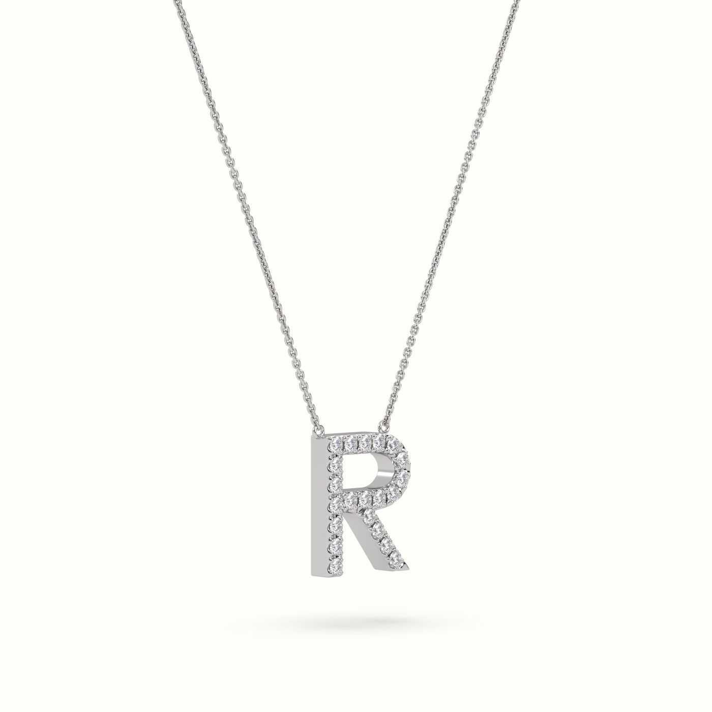 18k white gold  round cut diamonds “r” initials monogram alphabet pendant Photos & images