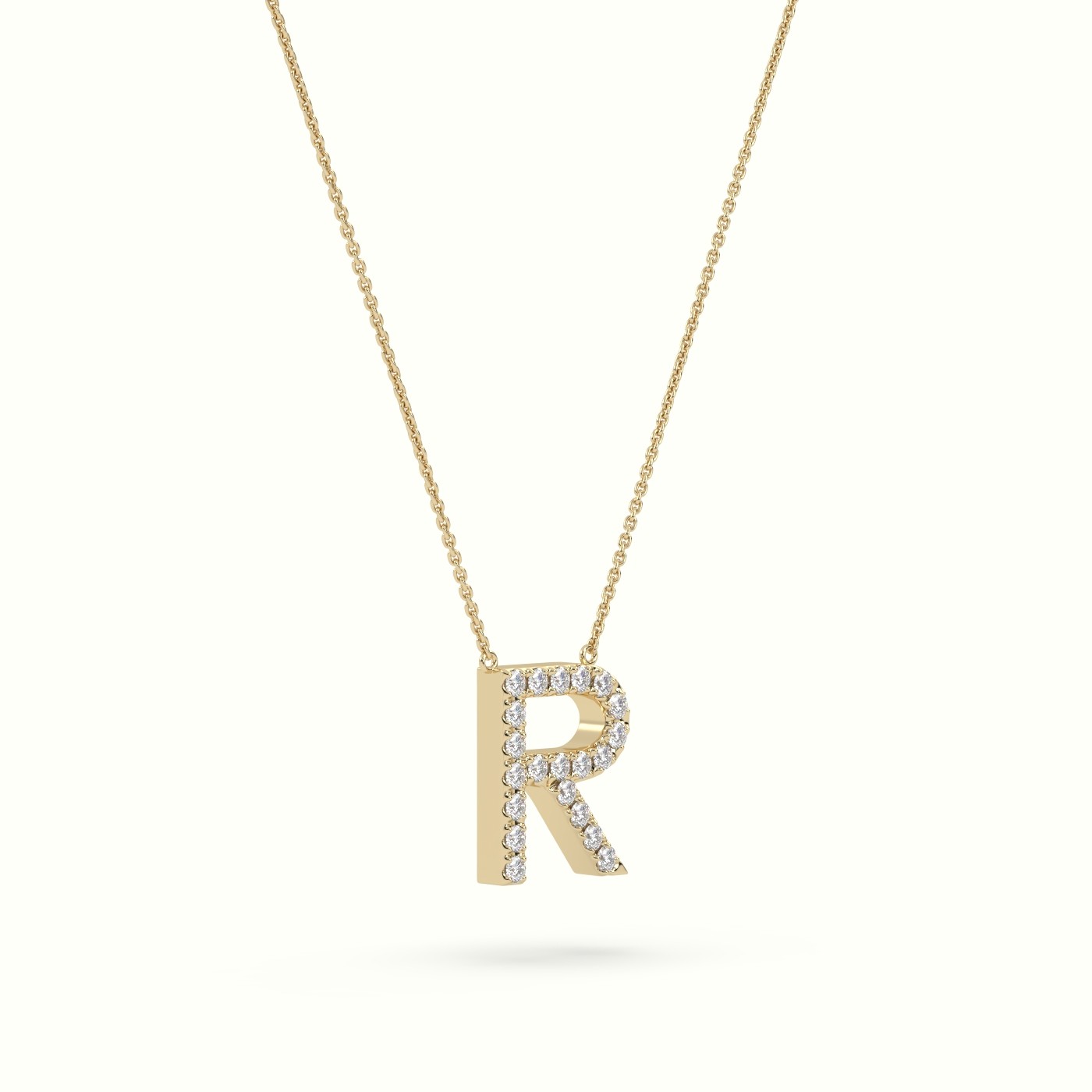 18k yellow gold  round cut diamonds “r” initials monogram alphabet pendant Photos & images