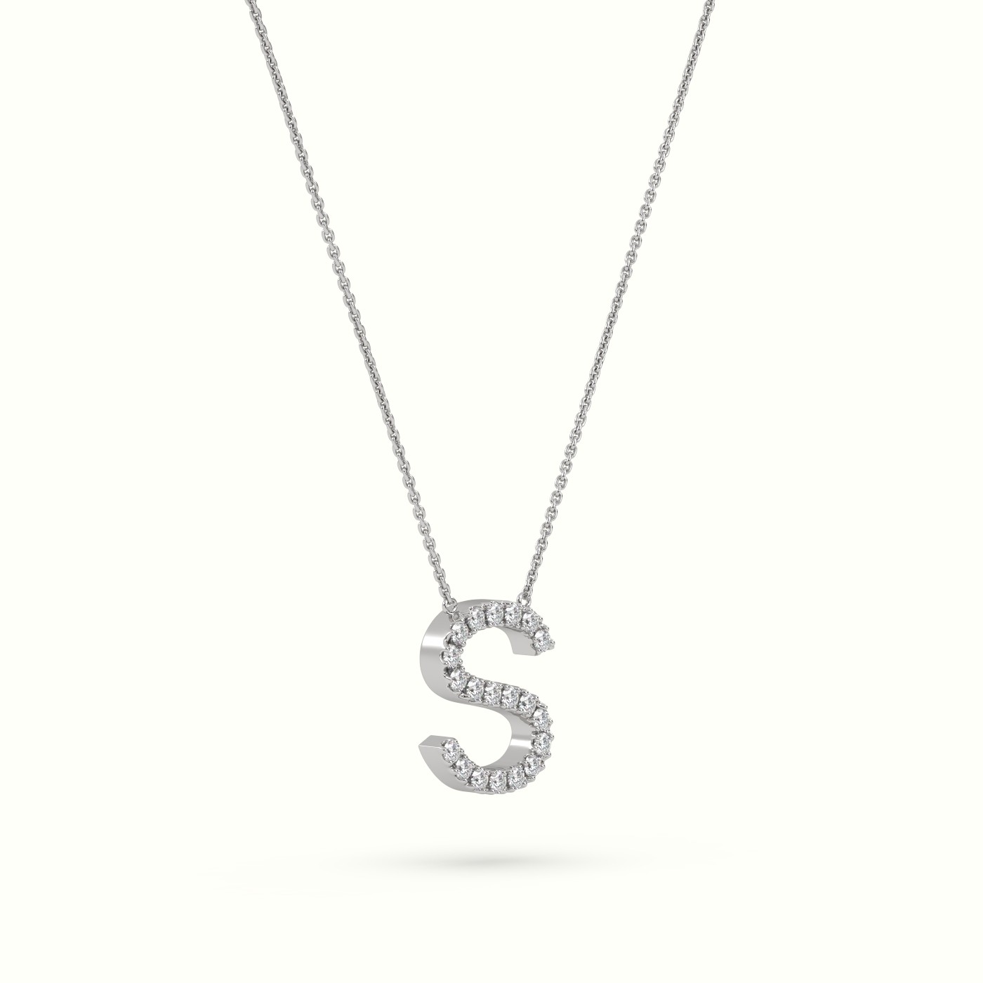 18k white gold  round cut diamonds “s” initials monogram alphabet pendant Photos & images