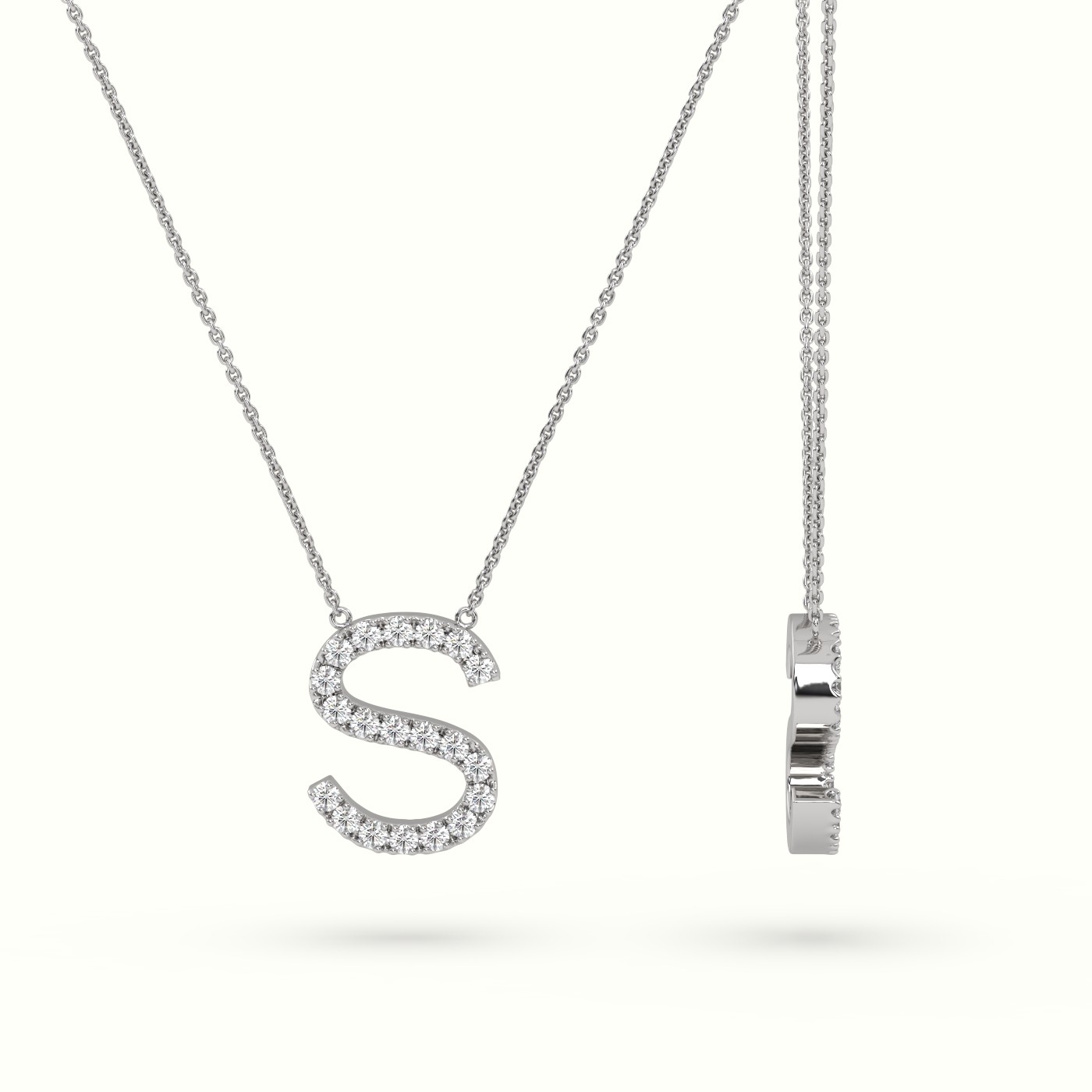 18k white gold  round cut diamonds “s” initials monogram alphabet pendant Photos & images