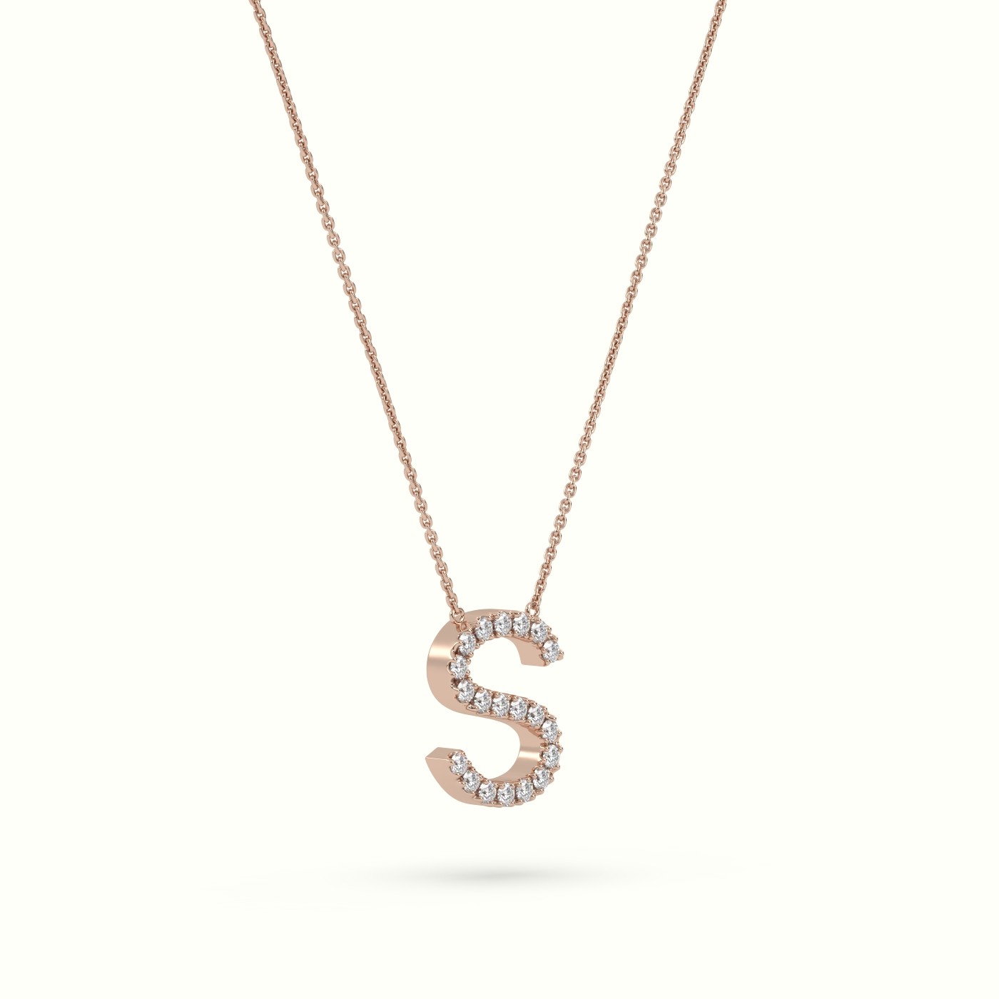 18k rose gold  round cut diamonds “s” initials monogram alphabet pendant Photos & images