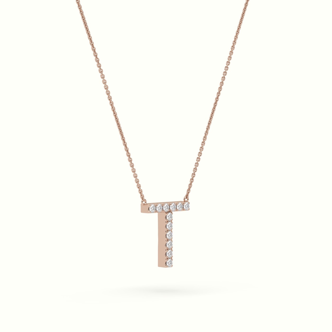 18k rose gold  round cut diamonds “t” initials monogram alphabet pendant Photos & images
