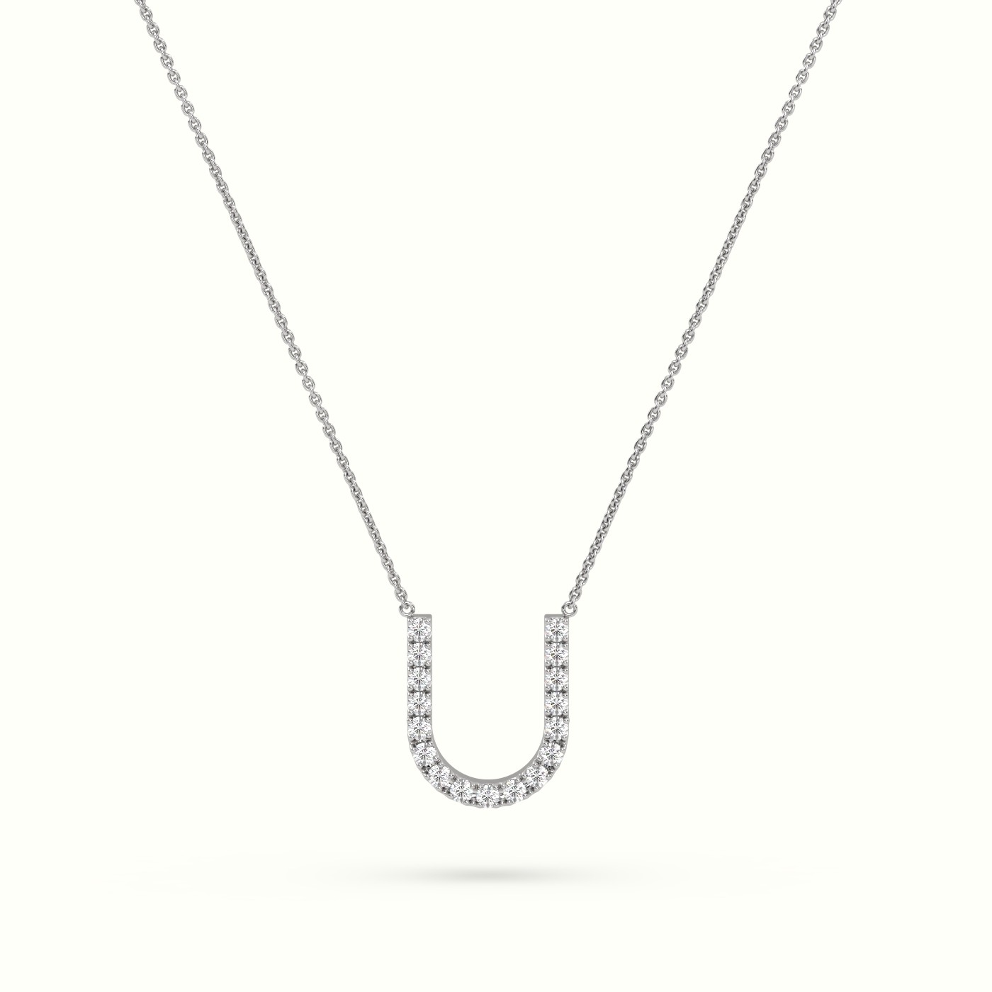 18k white gold  round cut diamonds “u” initials monogram alphabet pendant