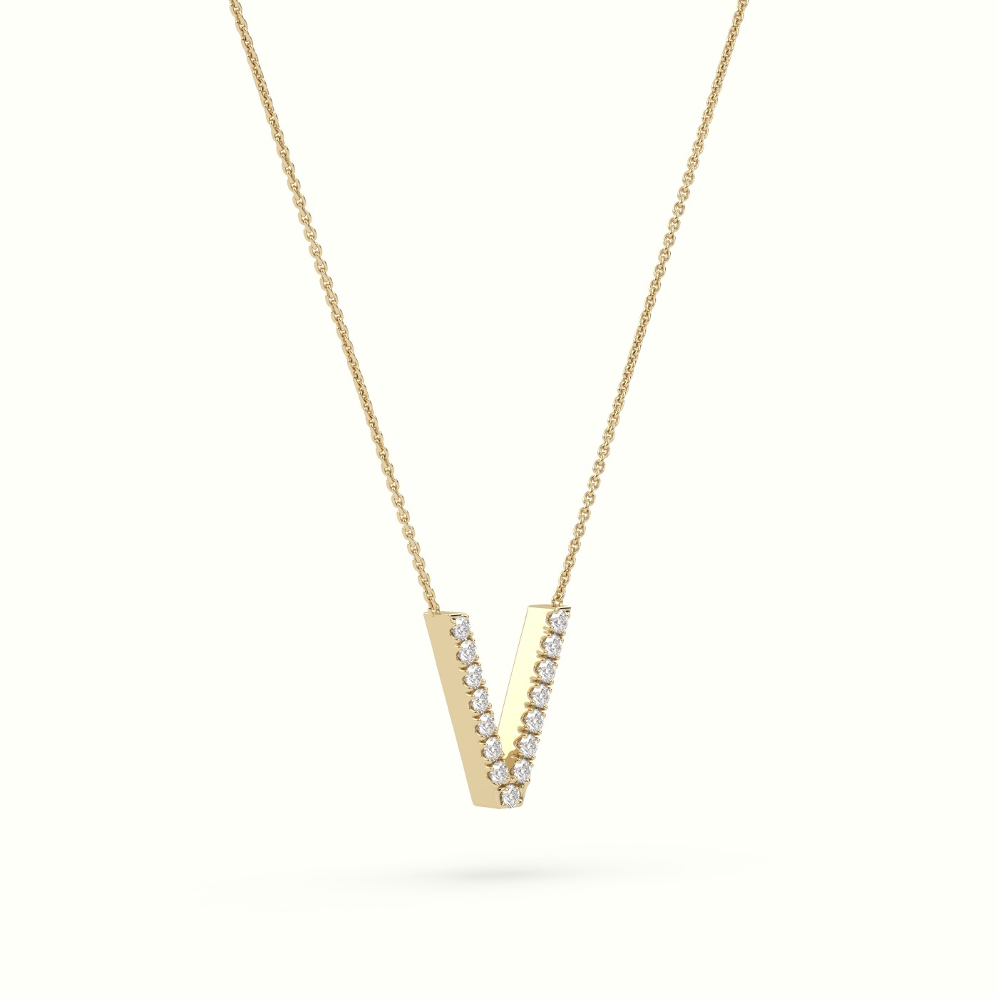 18k yellow gold  round cut diamonds “v” initials monogram alphabet pendant Photos & images