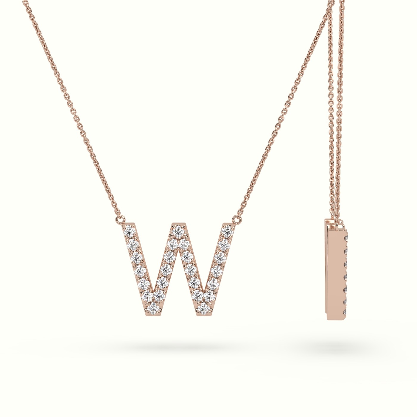 18k rose gold  round cut diamonds “w” initials monogram alphabet pendant Photos & images