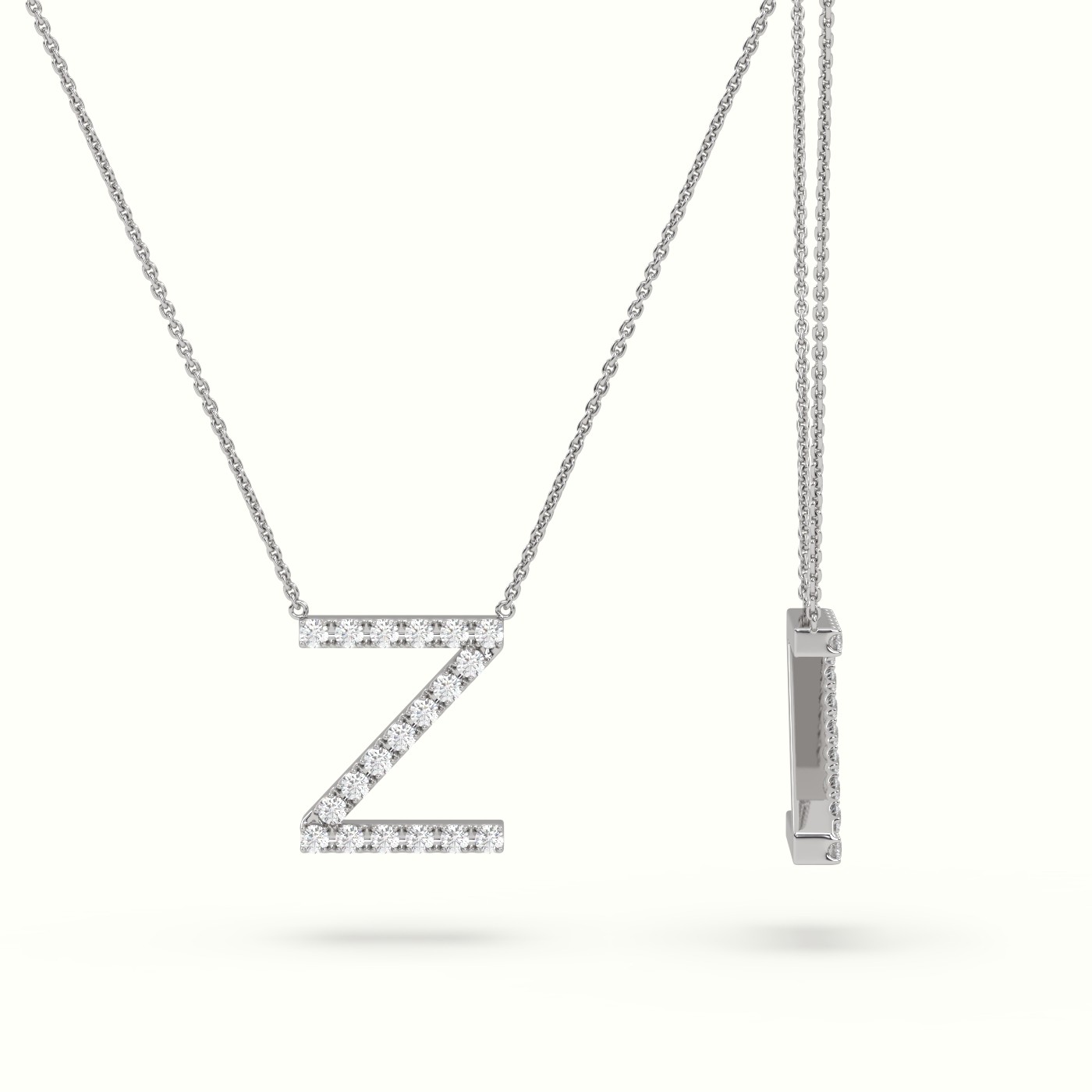 18k white gold  round cut diamonds “z” initials monogram alphabet pendant Photos & images