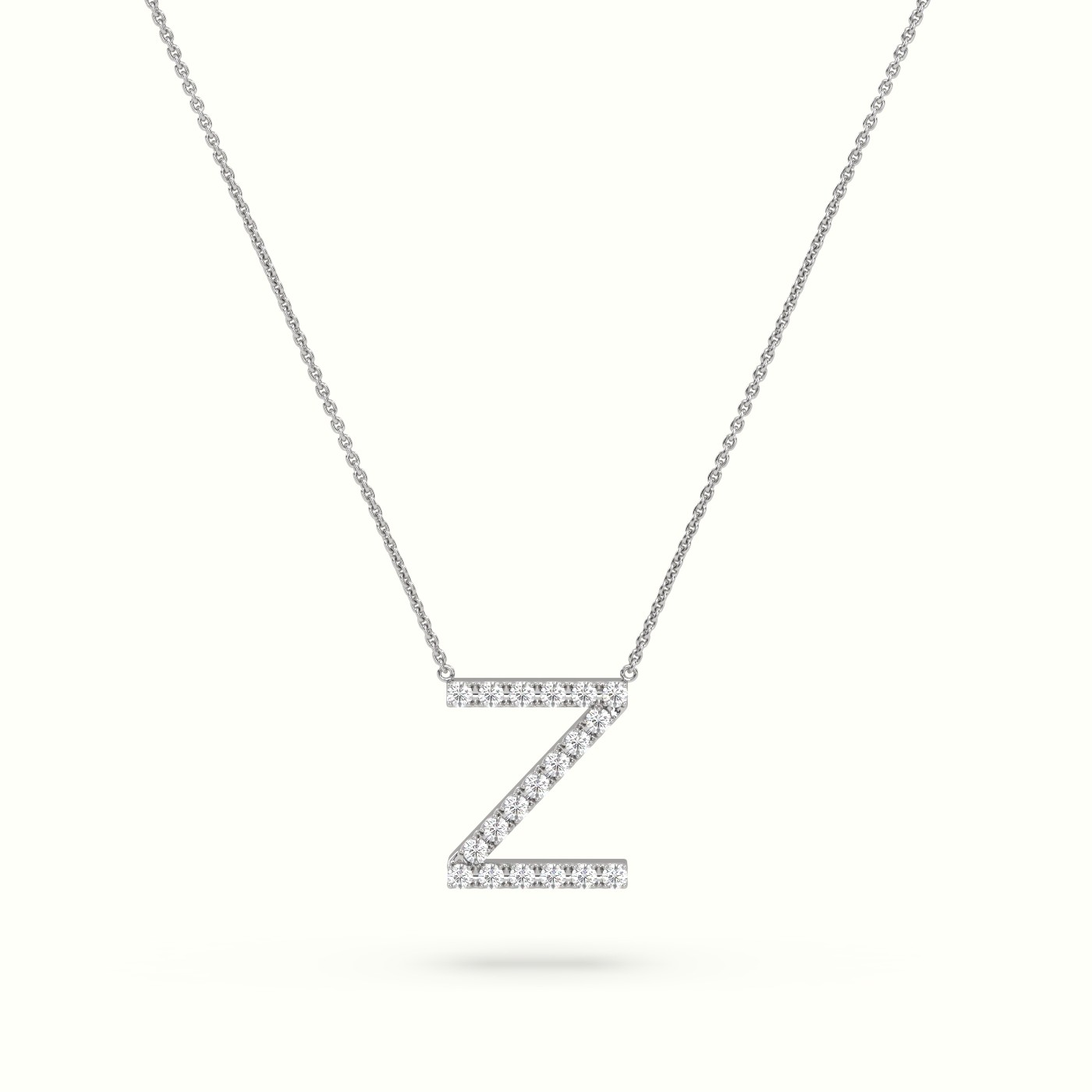 18k white gold  round cut diamonds “z” initials monogram alphabet pendant