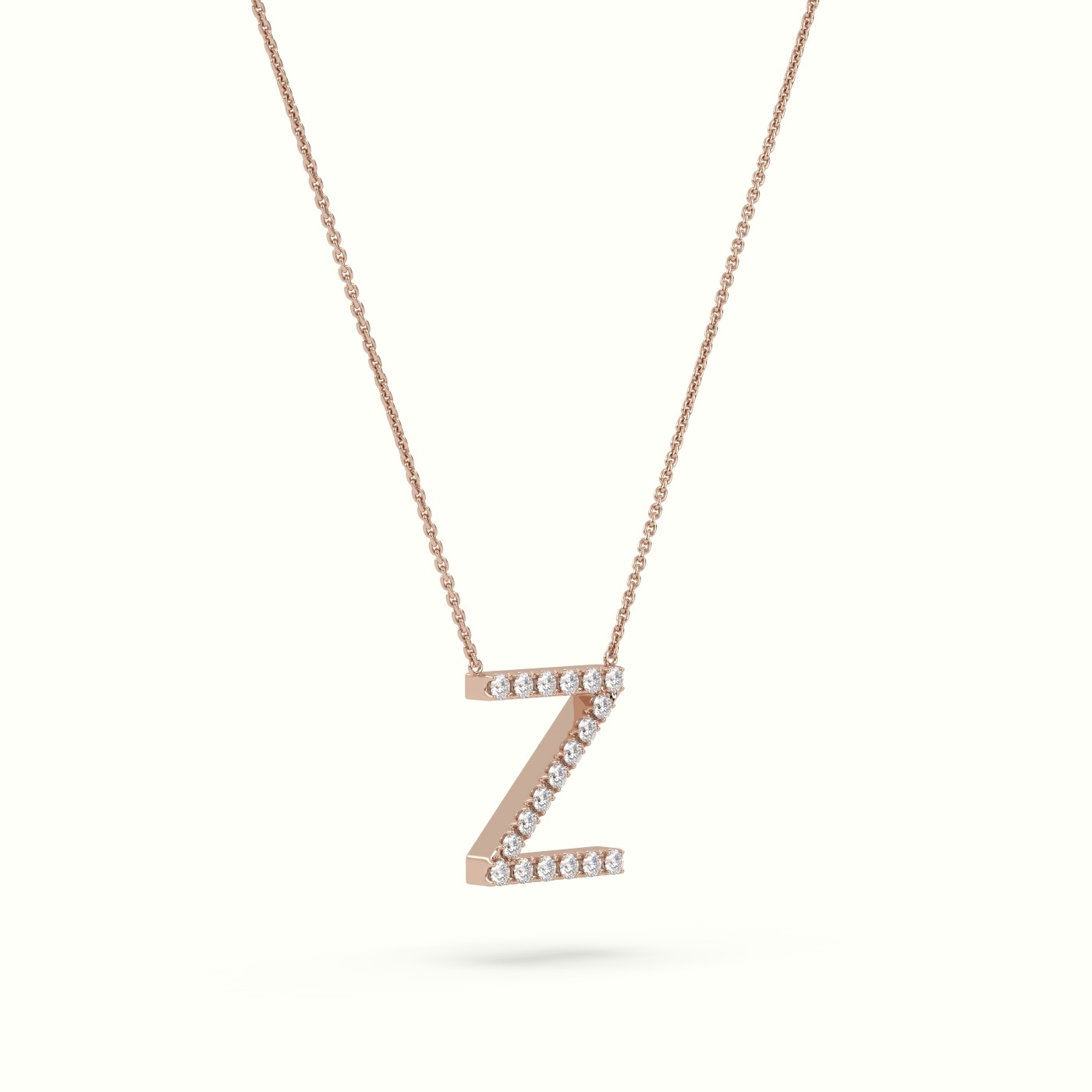 18k rose gold  round cut diamonds “z” initials monogram alphabet pendant Photos & images